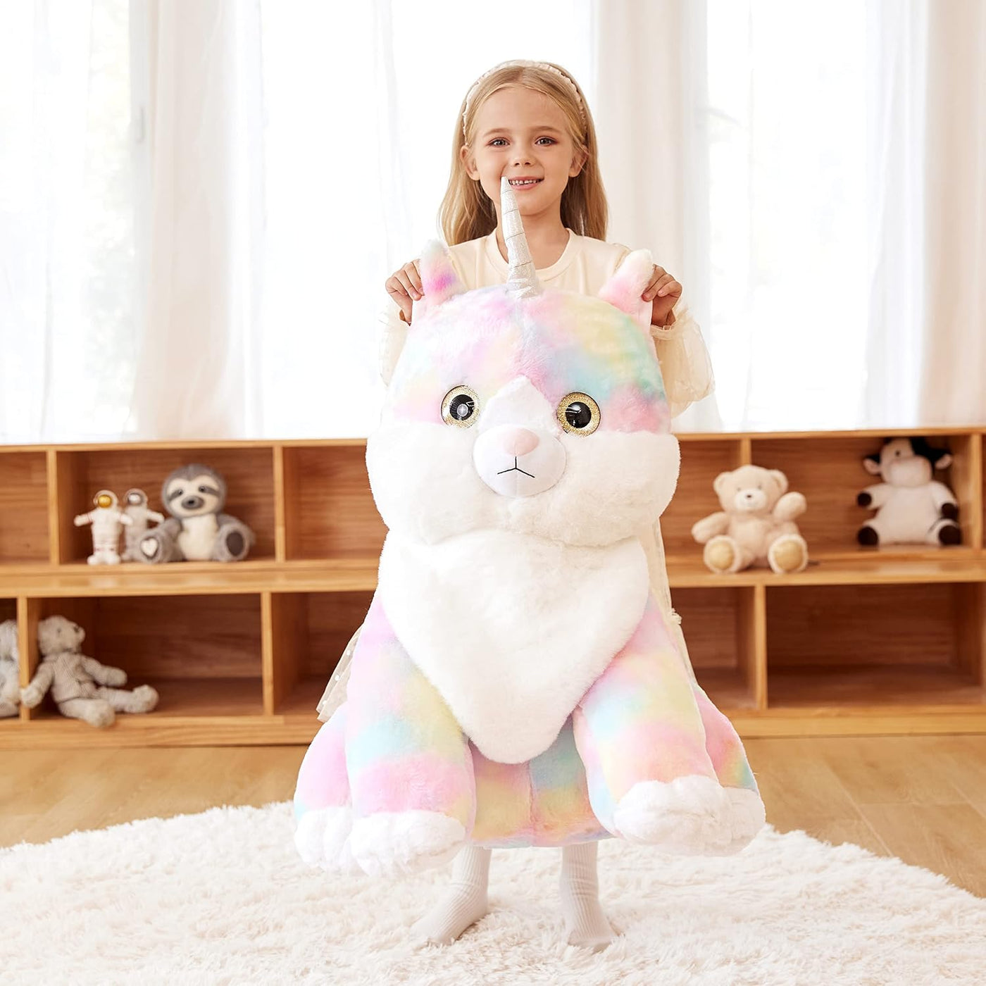 EARTHSOUND Juguete de Peluche de Animal Relleno Caticornio Gato Uni...