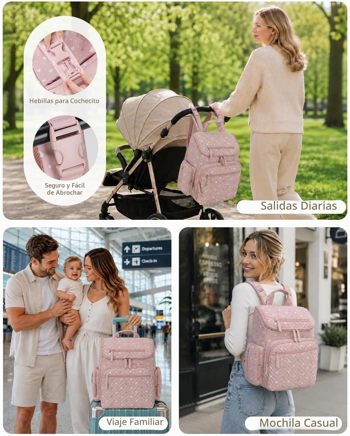 KABAQOO Mochila para pañales con cambiador y bolsillos aislados, Ro...