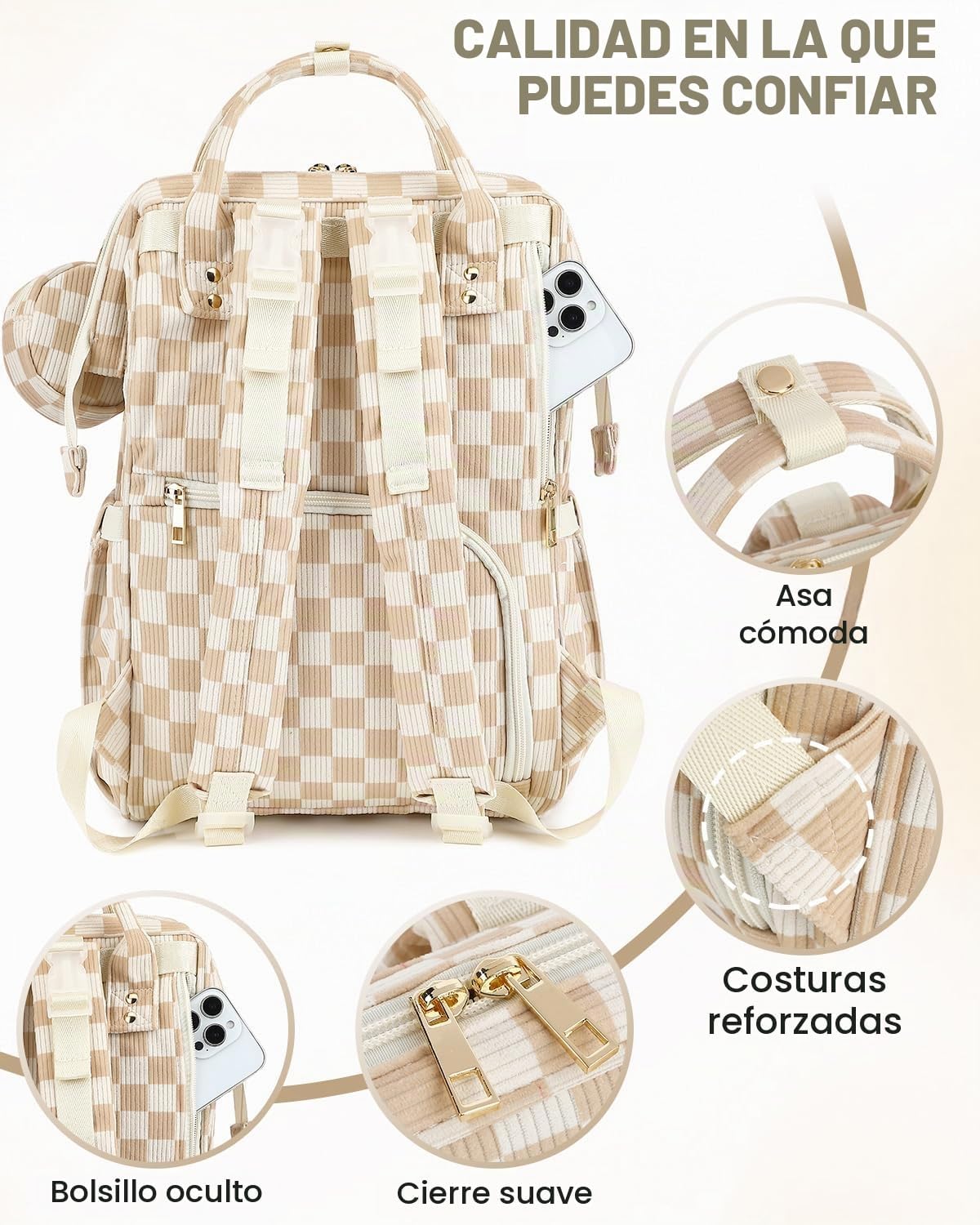 Mochila de pana, bolsa de pañales multifunción de gran capacidad pa...