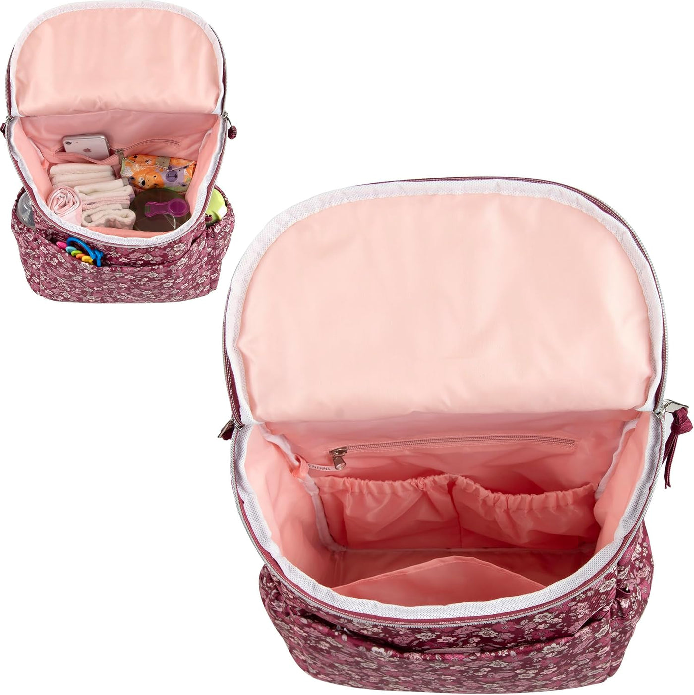Mochila de pañales floral multifunción y bolsa de pañales de viaje...