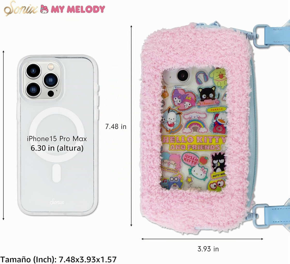 Sonix x Sanrio - Cartera de felpa para teléfono, bolsa cruzada de p...