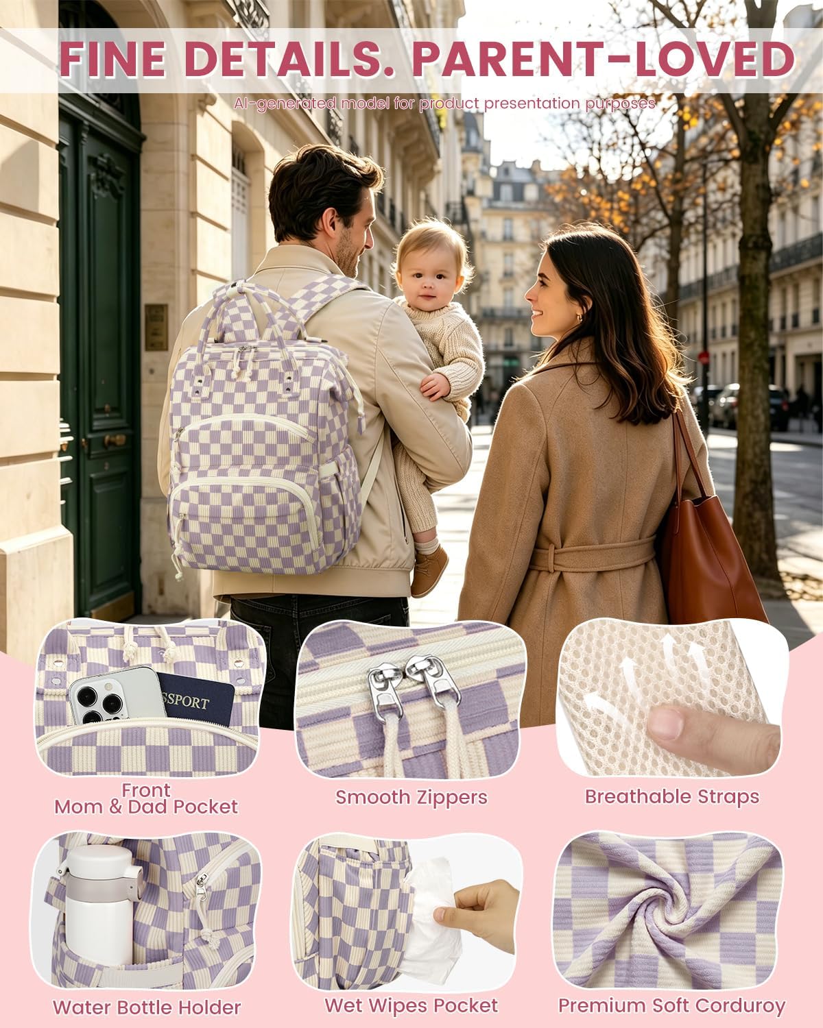 Pritent Mochila para pañales de gran capacidad para mamá, bolsa de...
