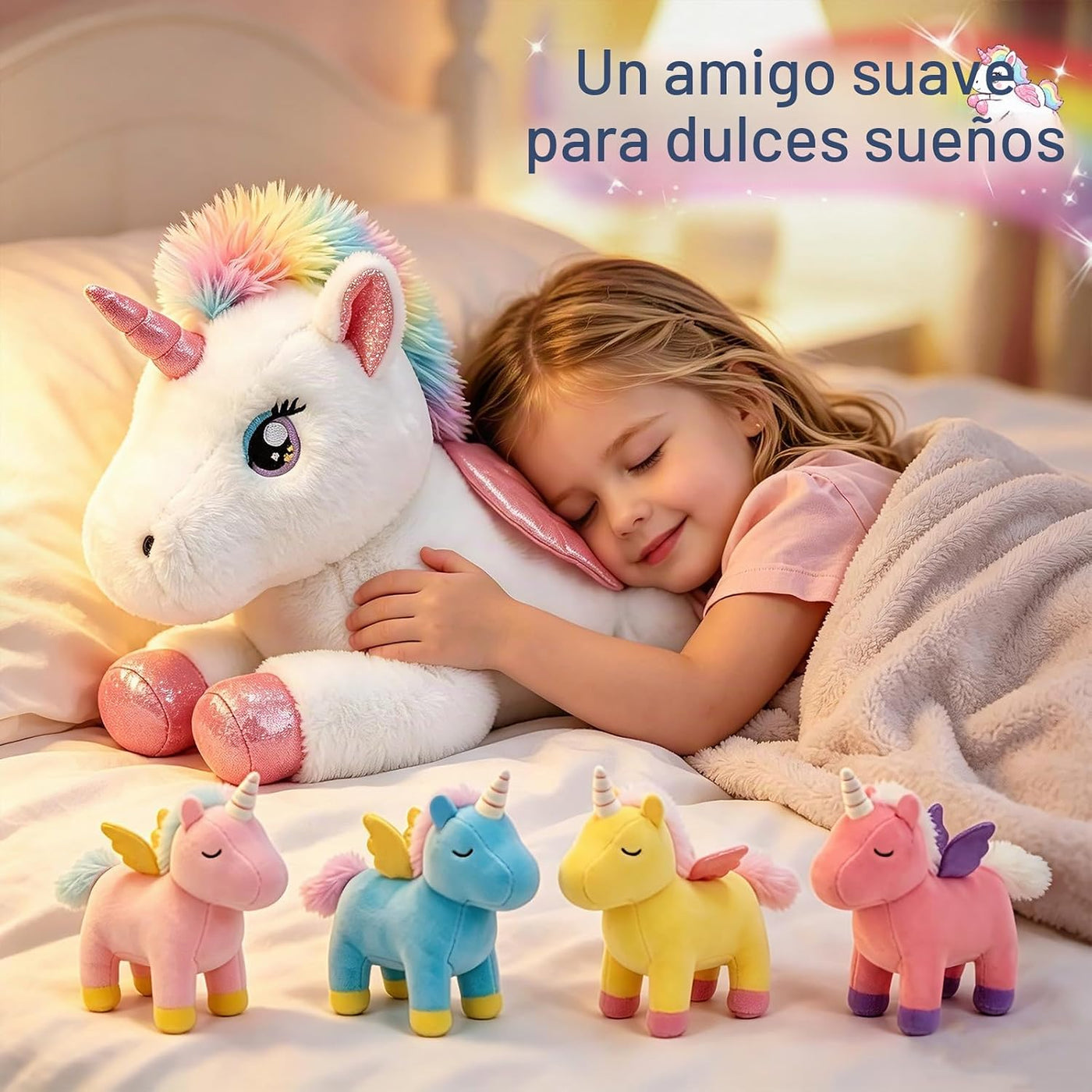MMguai Animal de peluche de unicornio 5-1 con bebés en vientre con...