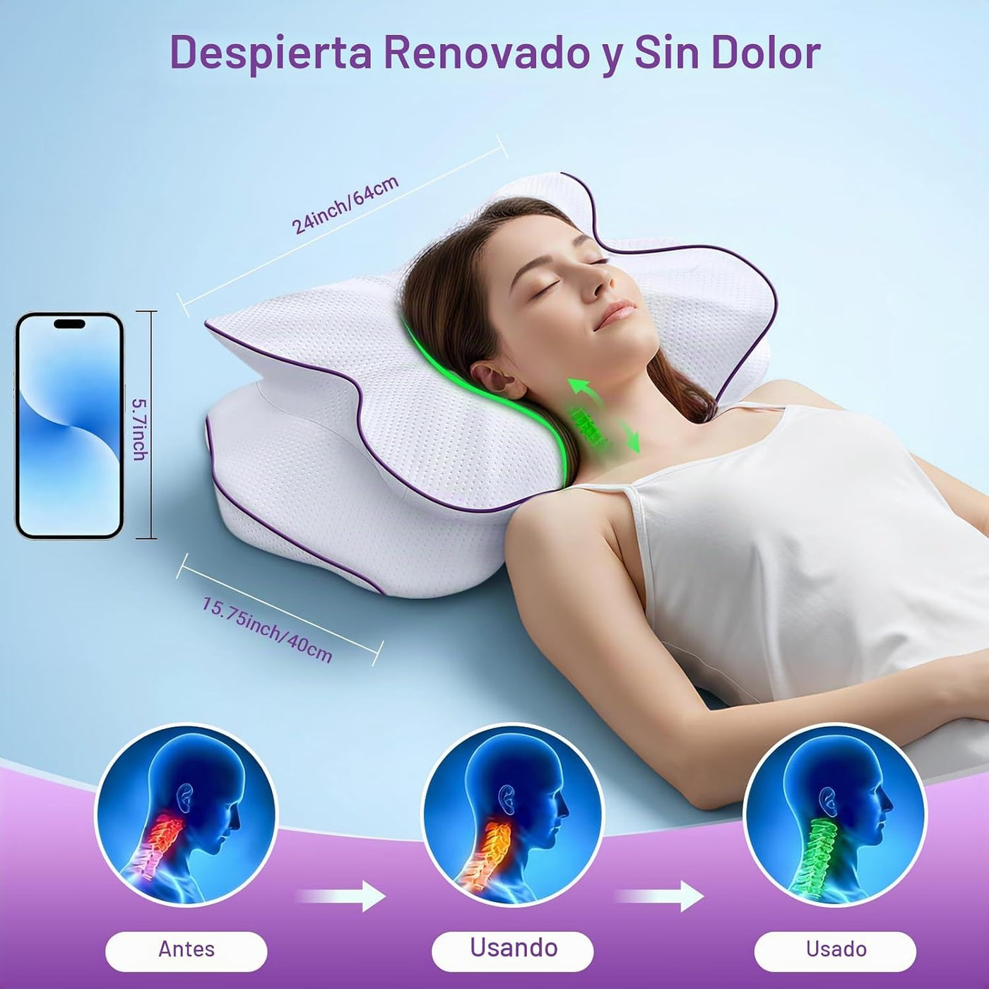 AZBESTPRO Almohada cervical de espuma viscoelástica para soporte de...