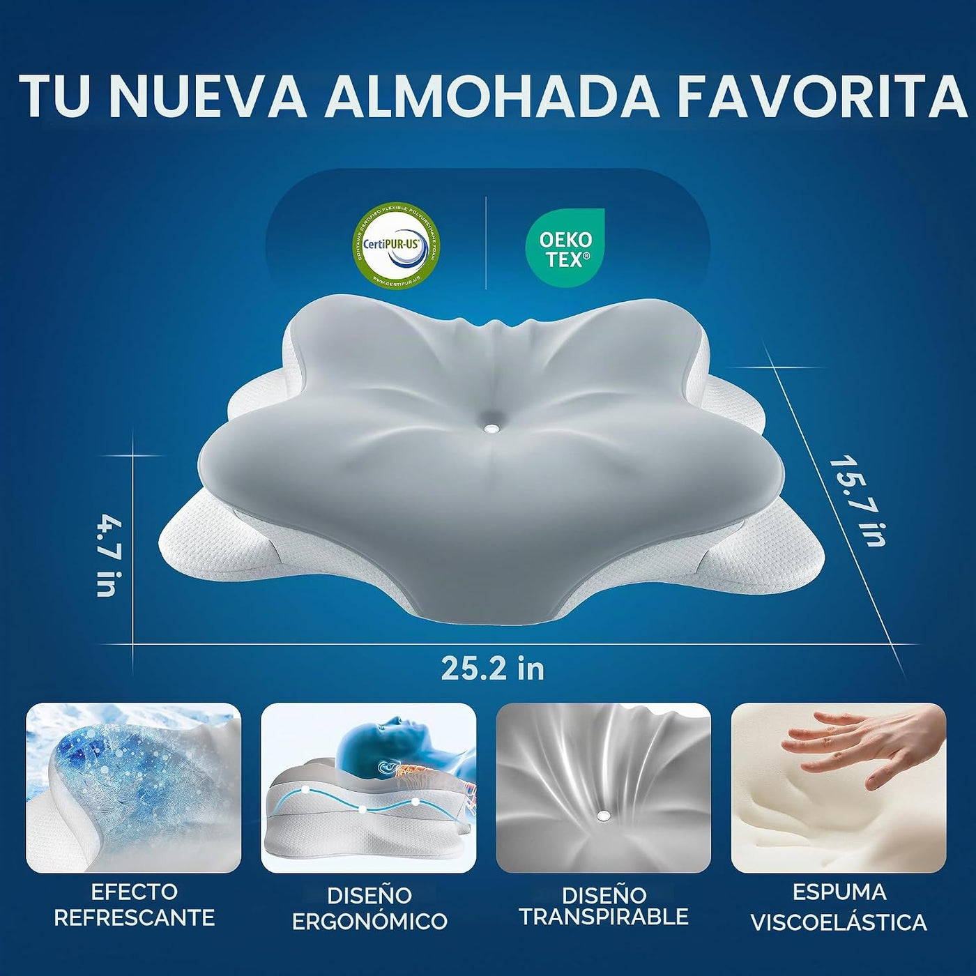 MOLBOX Almohada cervical para el dolor de cuello, espuma viscoelást...
