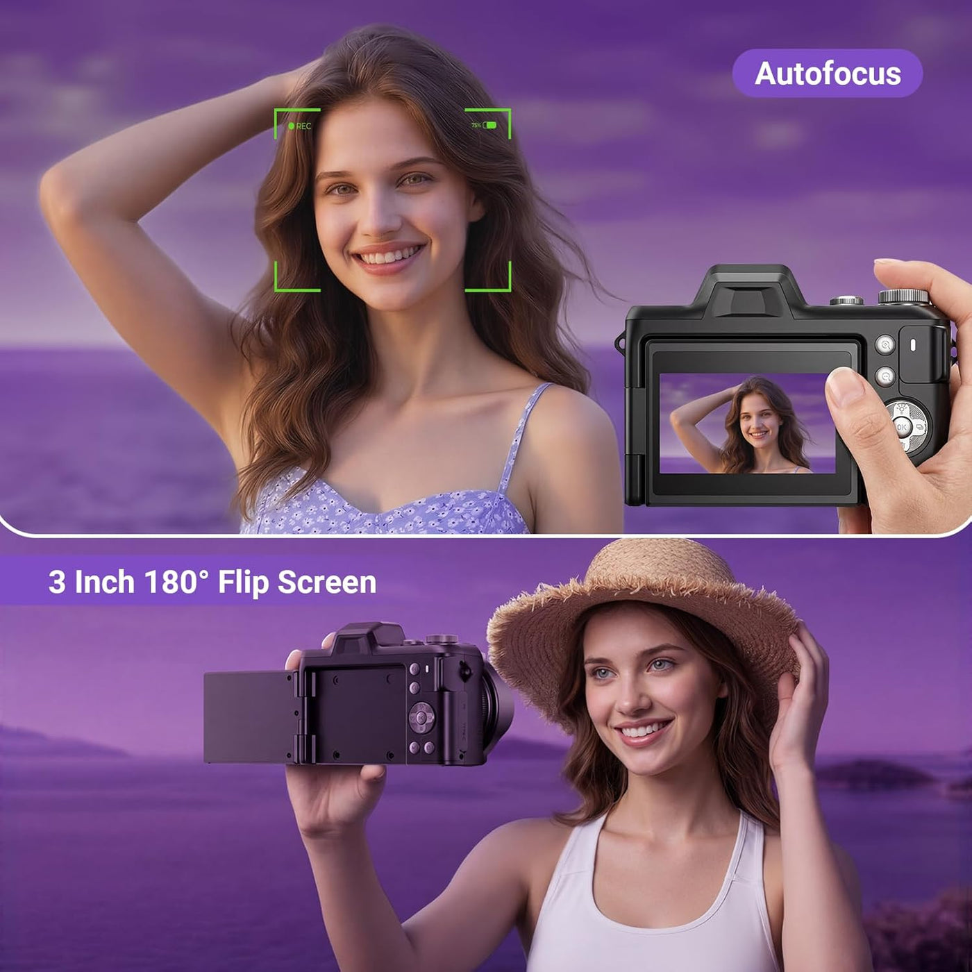Cámara digital 4K para fotografía, cámara de vlogging de enfoque au...