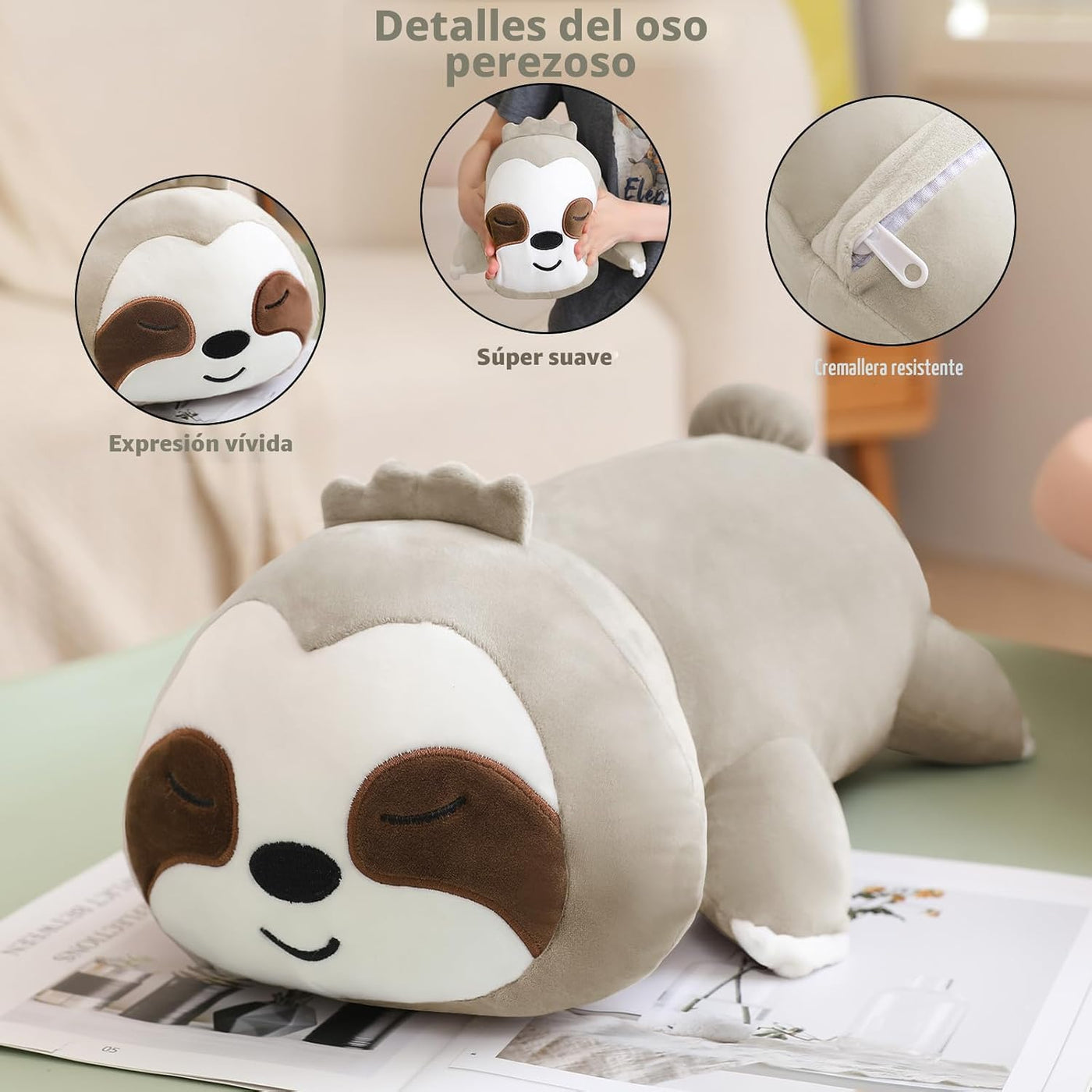 TOYSYM Perezoso de peluche lindo perezoso de peluche con 4 peluches...