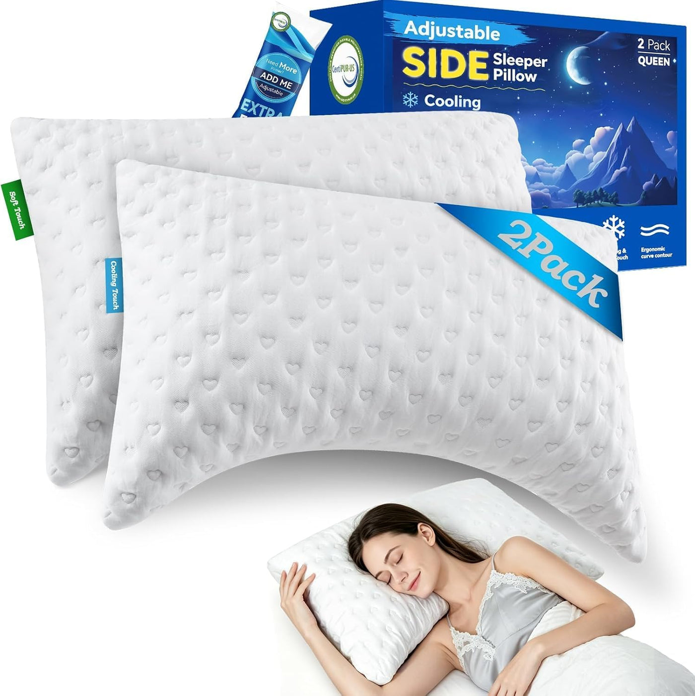 btasleeep Almohadas para dormir de lado para comodidad de cuello y...