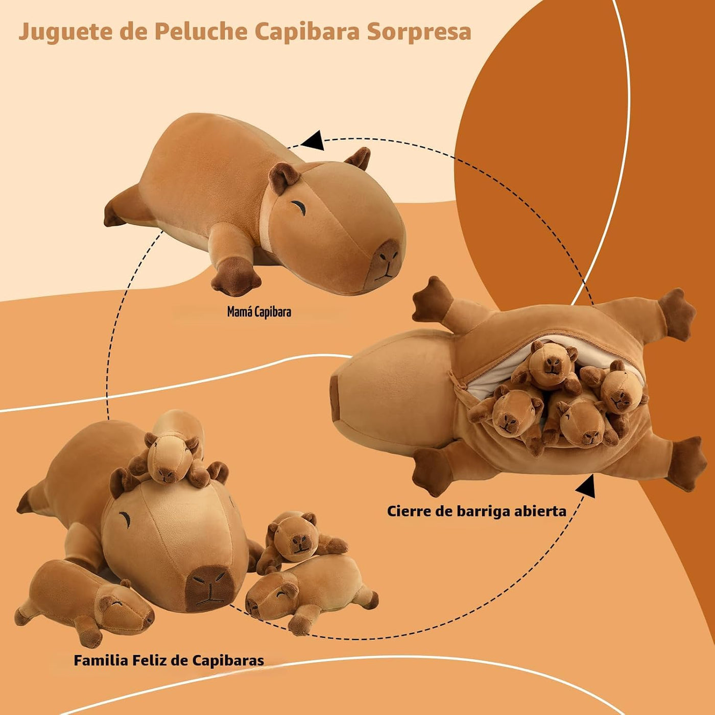 TOYSYM Capybara - Bonita almohada de peluche de Capybara con 4 pelu...