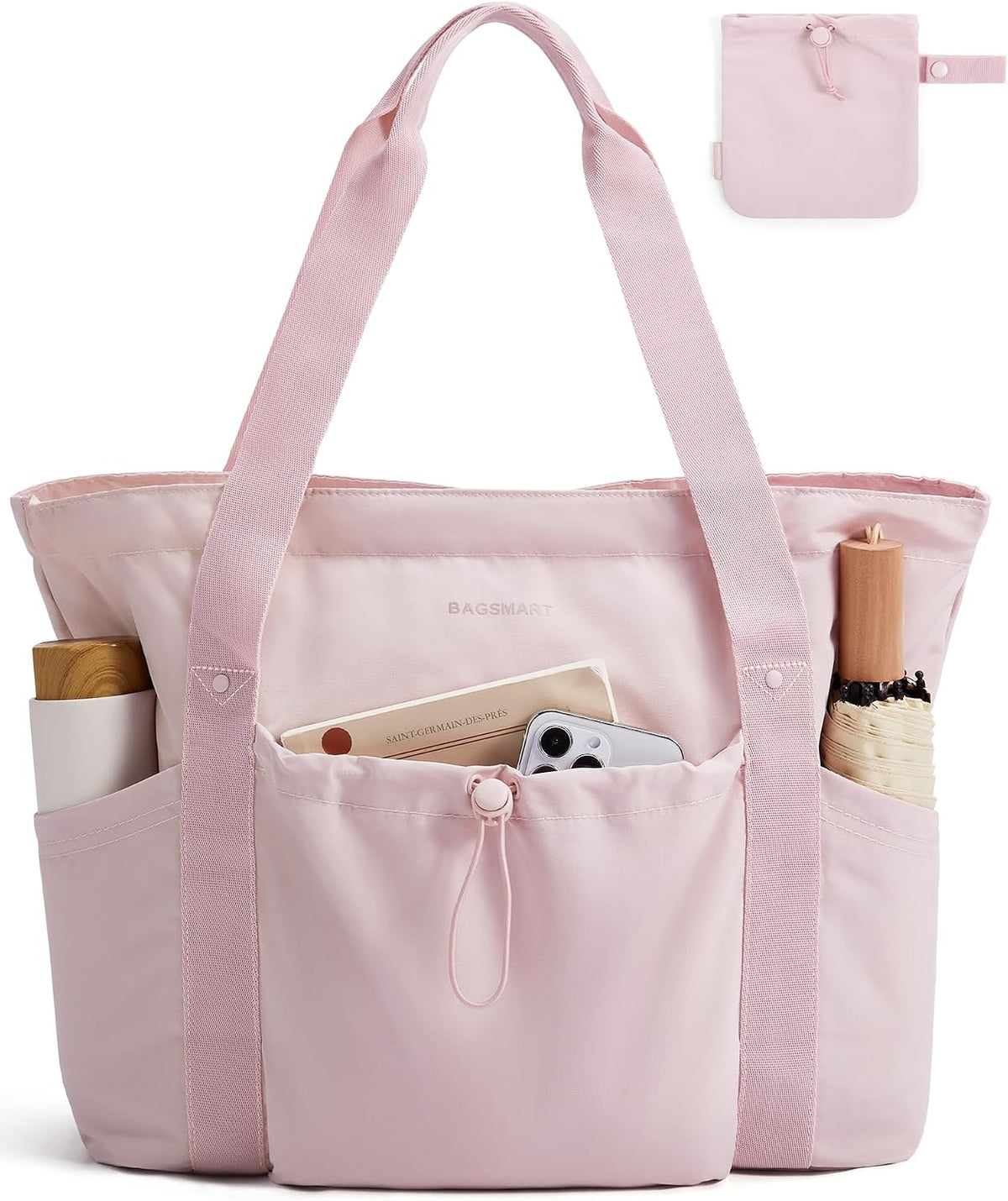 BAGSMART Bolsa Tote Plegable con Bolsa con Cordón, Bolsa Tote Grand...