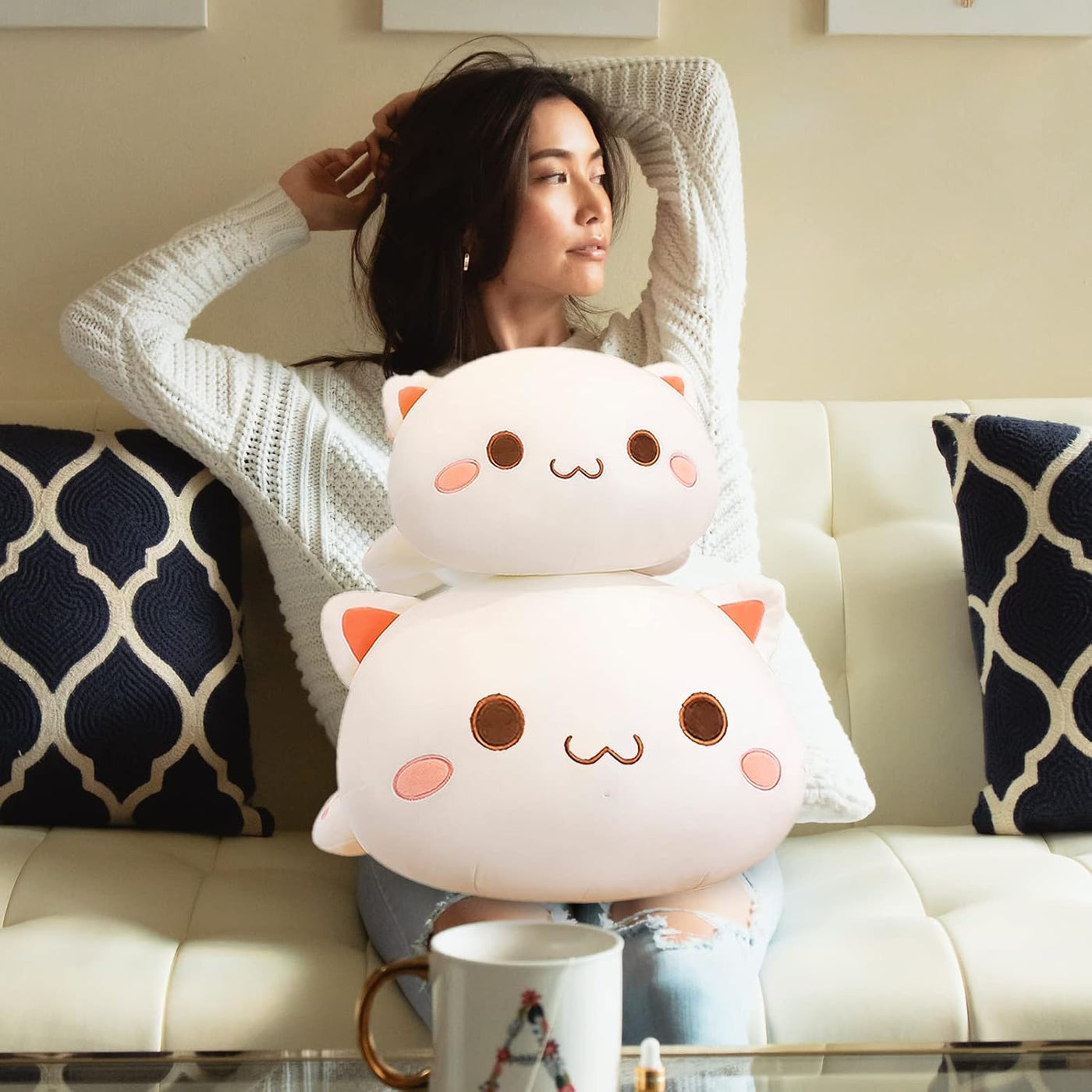 FUYU - Animales de peluche de gato, cojín de felpa de gato suave Ka...