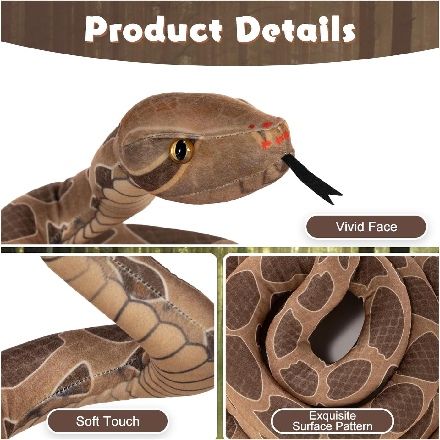 BRINJOY Animal de peluche de serpiente gigante, serpiente grande de...