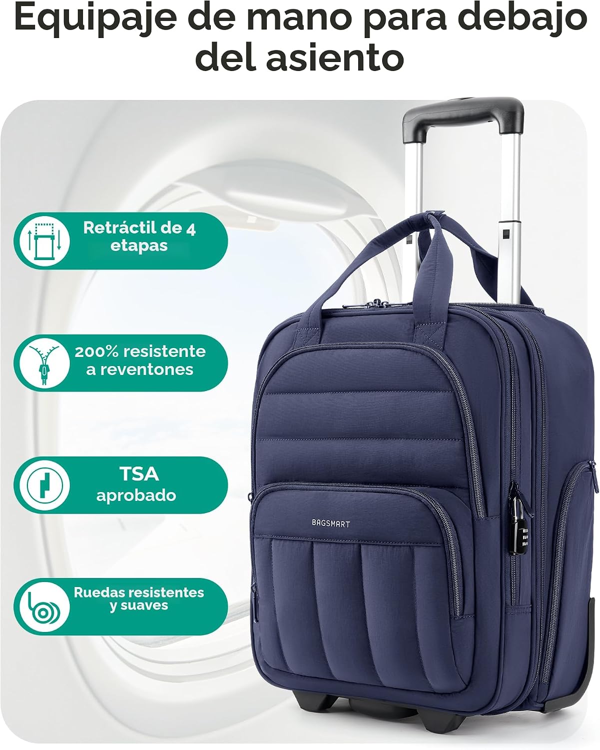 BAGSMART Equipaje de mano, maleta de viaje debajo del asiento de 16...