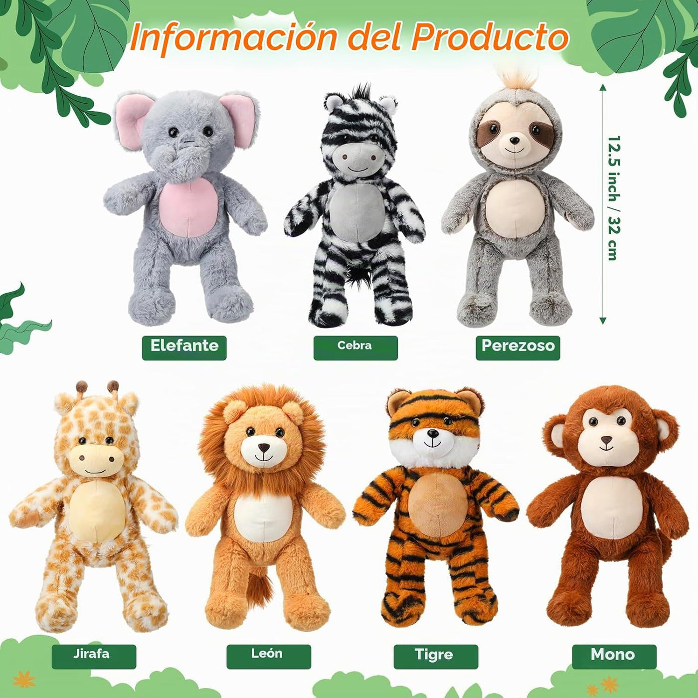 Civaner 7 piezas de animales de peluche a granel de 12.5 pulgadas,...