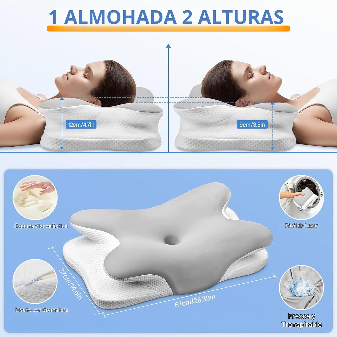 Ehomfory Almohada cervical para el cuello, almohada ergonómica ajus...