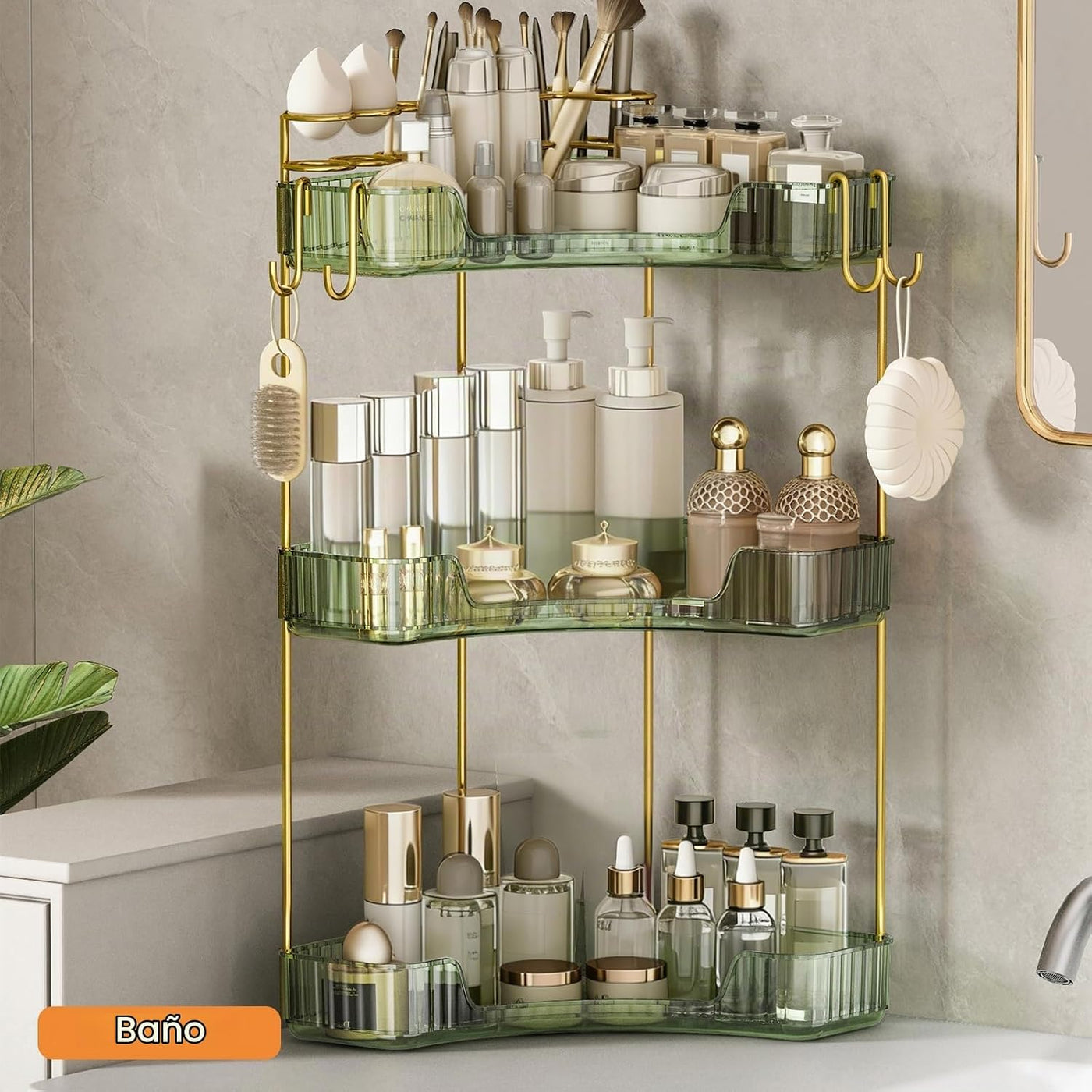 Greenby Organizador esquinero de 3 niveles para mostrador de baño,...