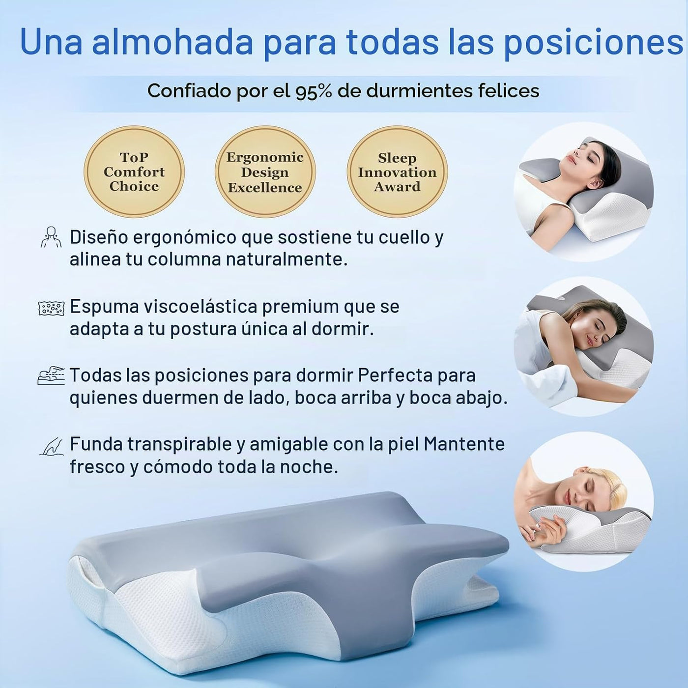 Almohada cervical eficaz para aliviar el dolor para dormir, almohad...