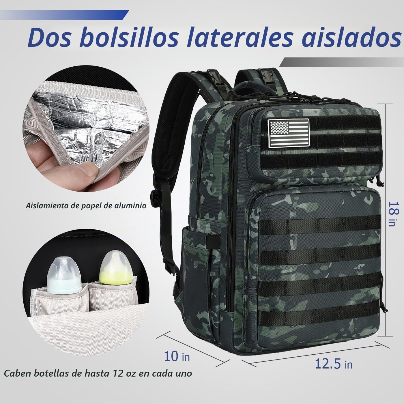 LORADI Mochila grande para pañales para papá, estilo táctico, camuf...
