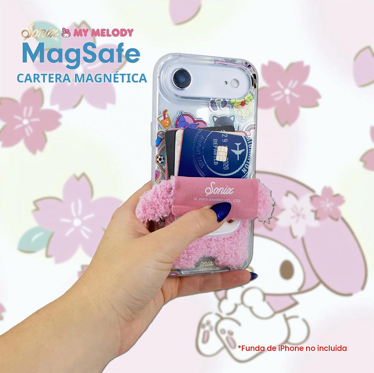 Sonix x Sanrio - Cartera magnética de felpa para teléfono, bonito t...