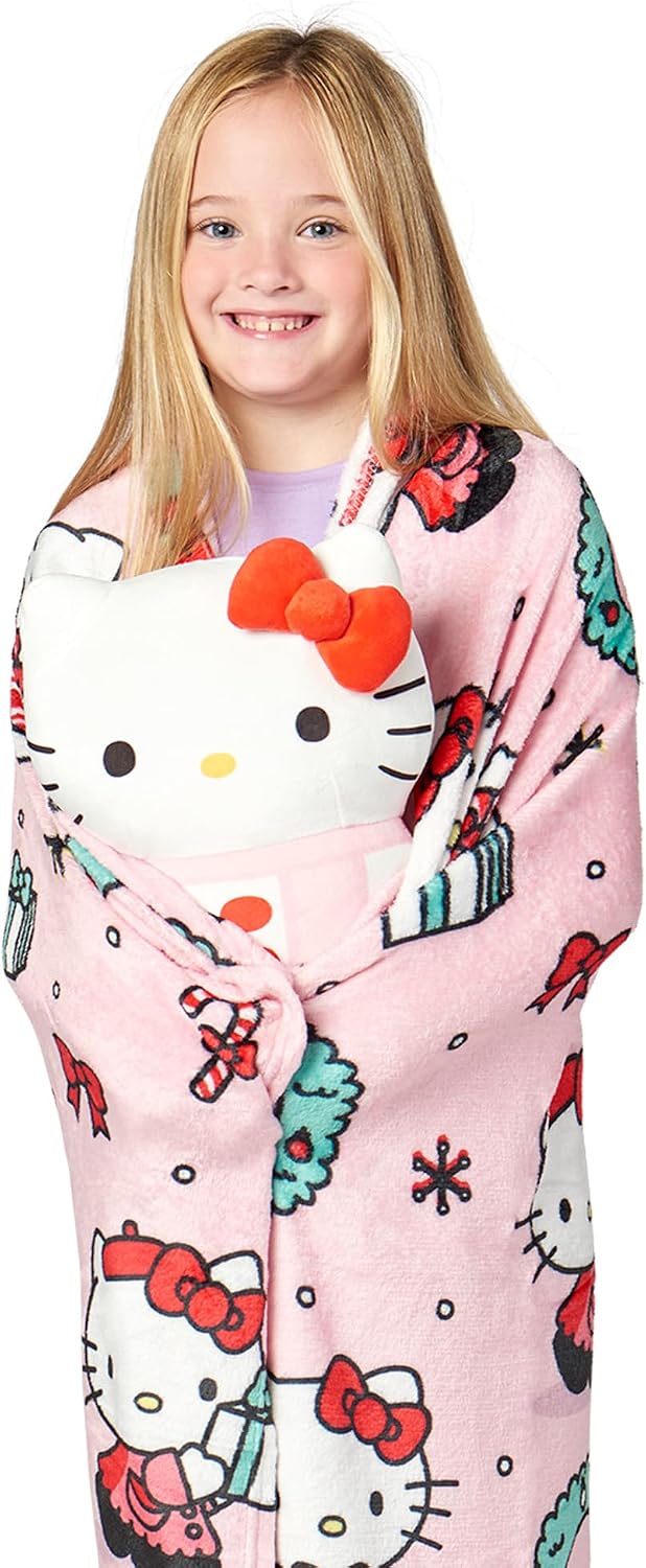 Hello Kitty Snow Merry Hugger - Juego de almohada y manta de felpa...