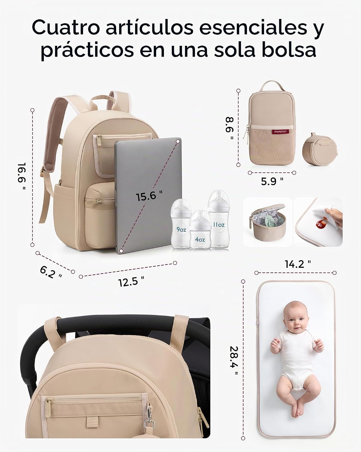 Momcozy Mochila para pañales para viajes y trabajo, impermeable y c...