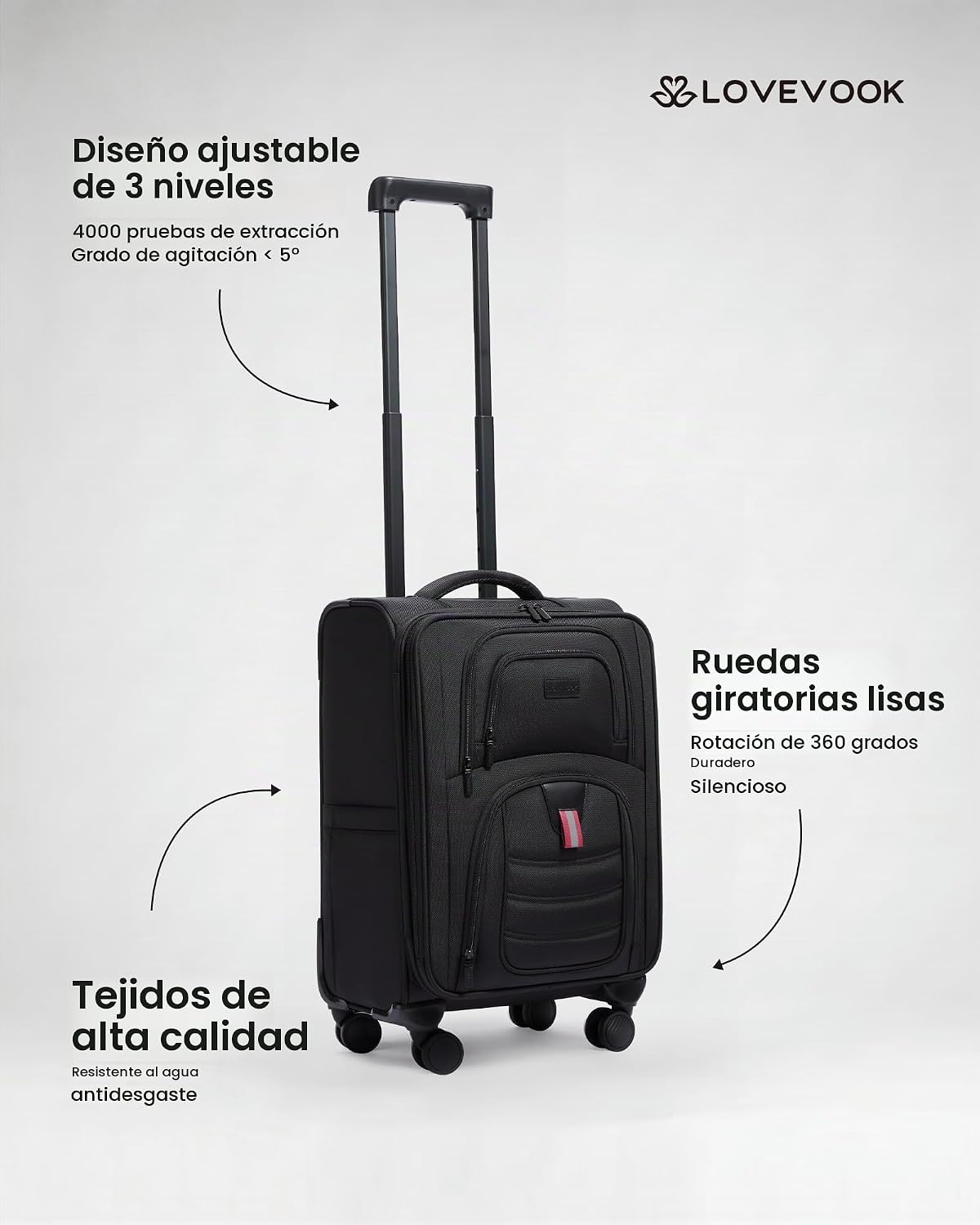 LOVEVOOK Equipaje de mano aprobado por aerolíneas, Negro, Equipaje...