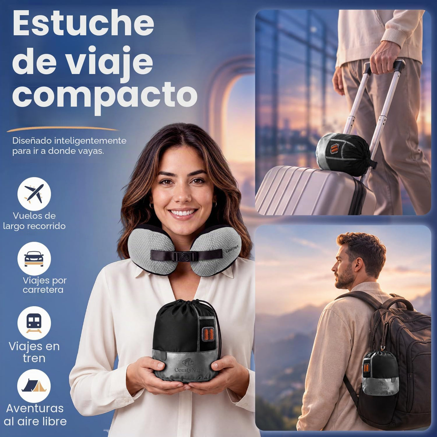 ComfyNap® Almohada de viaje versátil para el cuello para avión [pat...