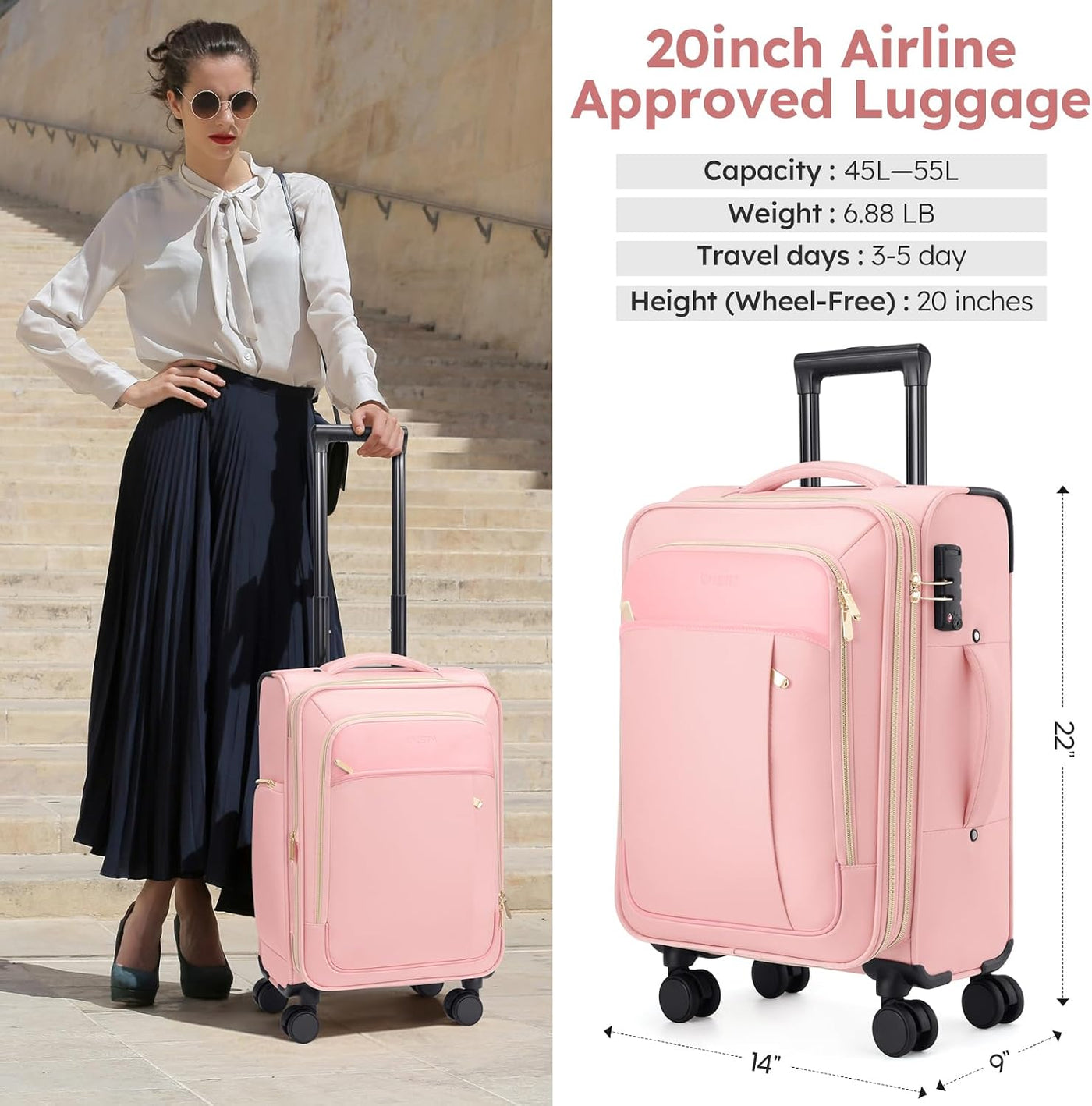 Softside - Maleta de mano expandible con apertura superior de 20 pu...