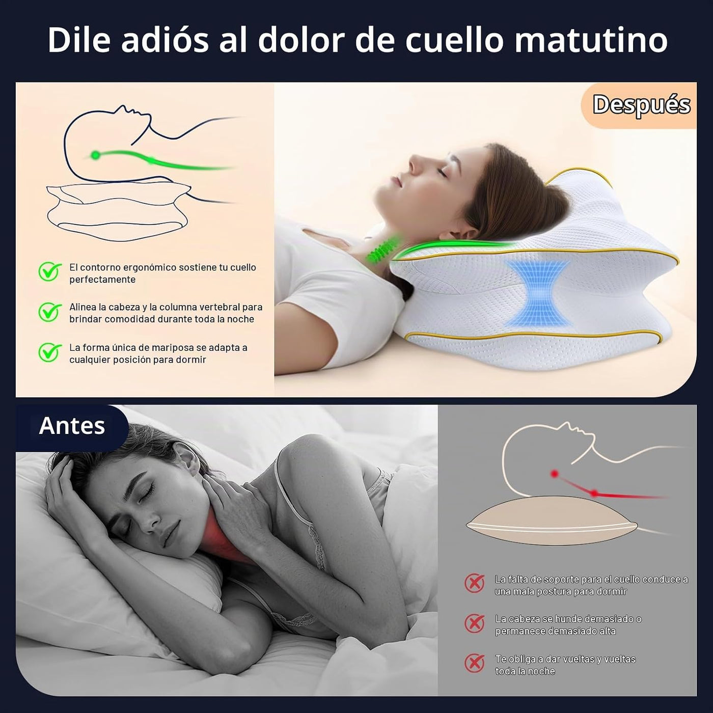 AZBESTPRO Almohada cervical de espuma viscoelástica para soporte de...