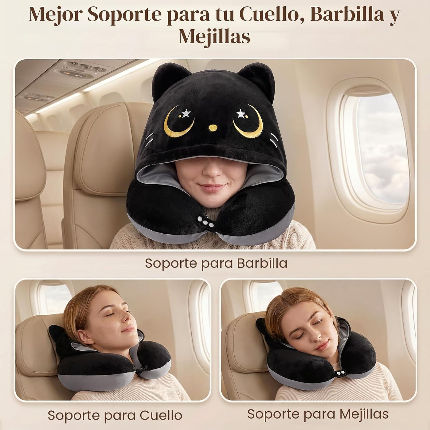 Mewaii Almohada de viaje para el cuello, almohada de avión con capu...