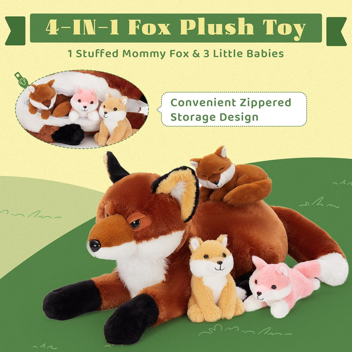 BENINY Juego de 4 animales de peluche de zorro, 22 pulgadas mamá zo...