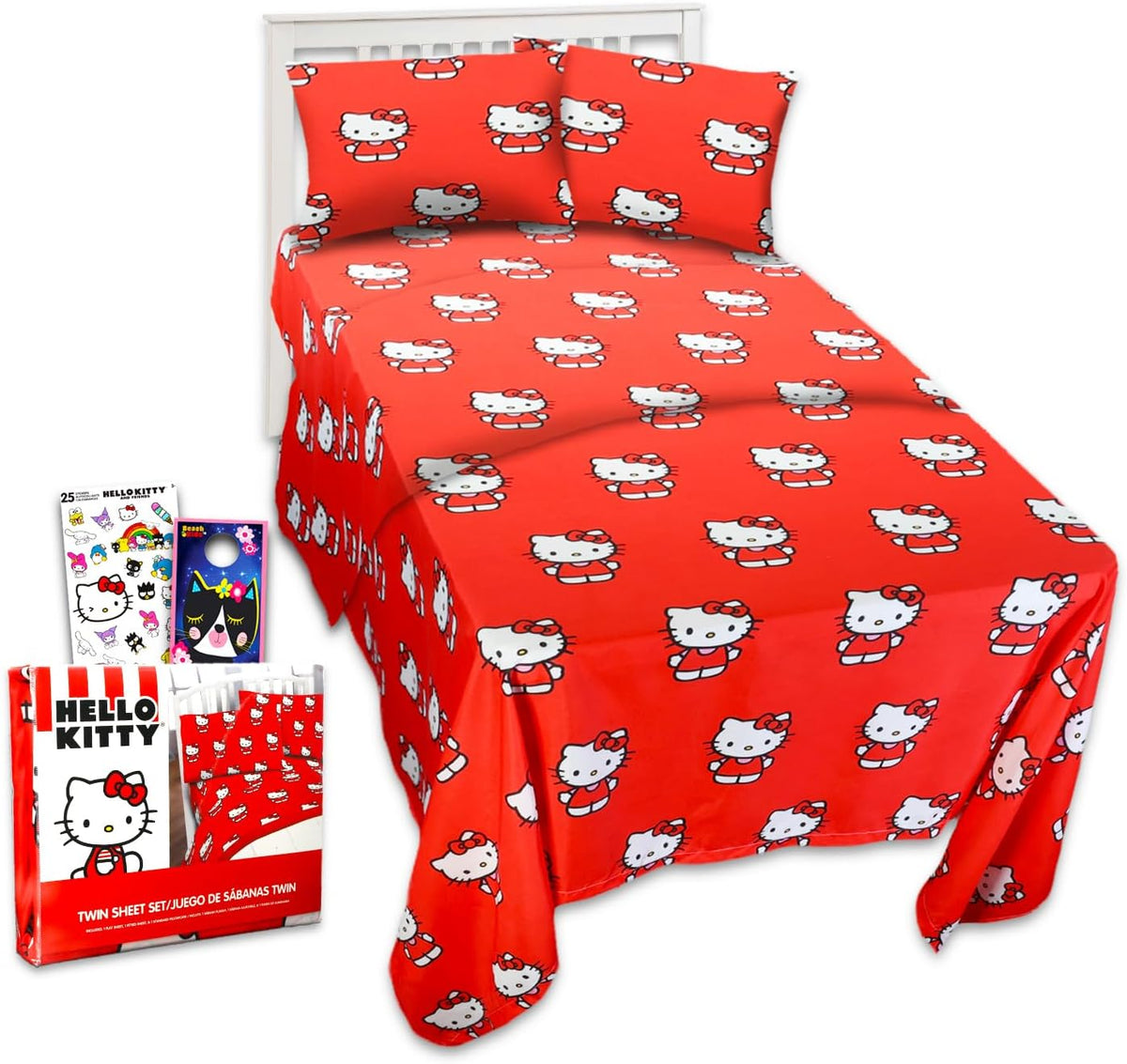 Hello Kitty Juego de cama individual - Paquete con sábanas con sába...
