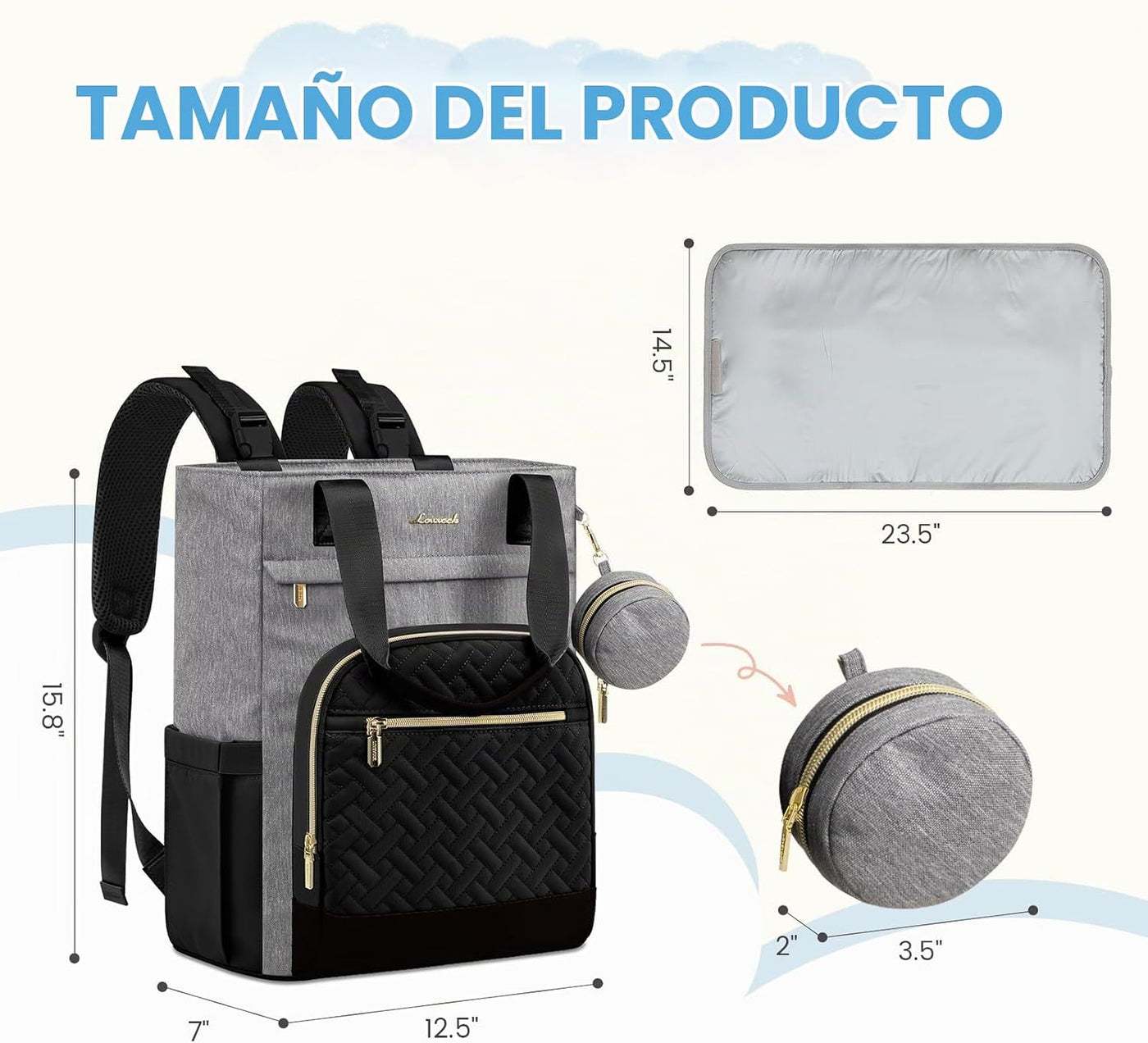 LOVEVOOK Mochila de Pañales, Bolsa de Bebé Portátil de Gran Capacid...