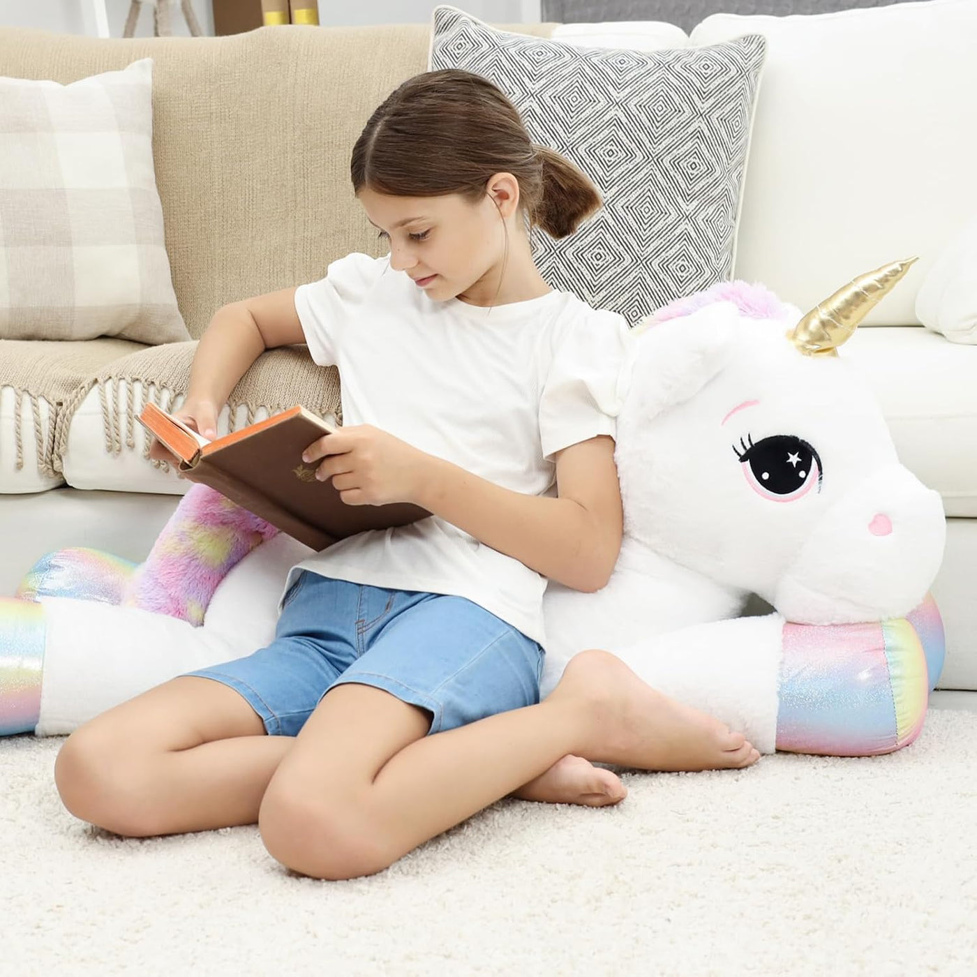 FFxiong Almohada de peluche gigante de unicornio de 44 pulgadas, li...