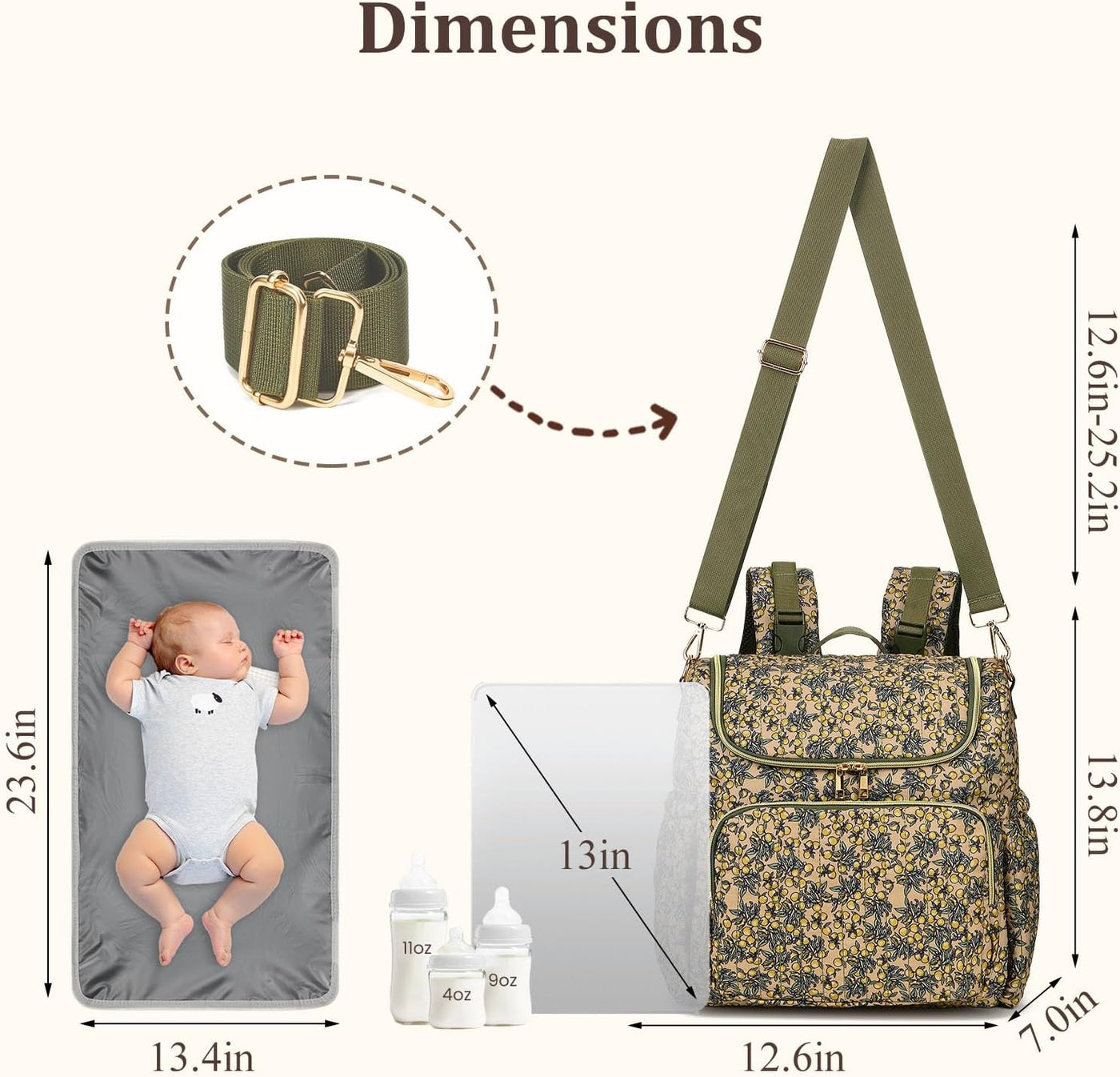 Mochila acolchada floral para pañales, linda mochila de viaje para...