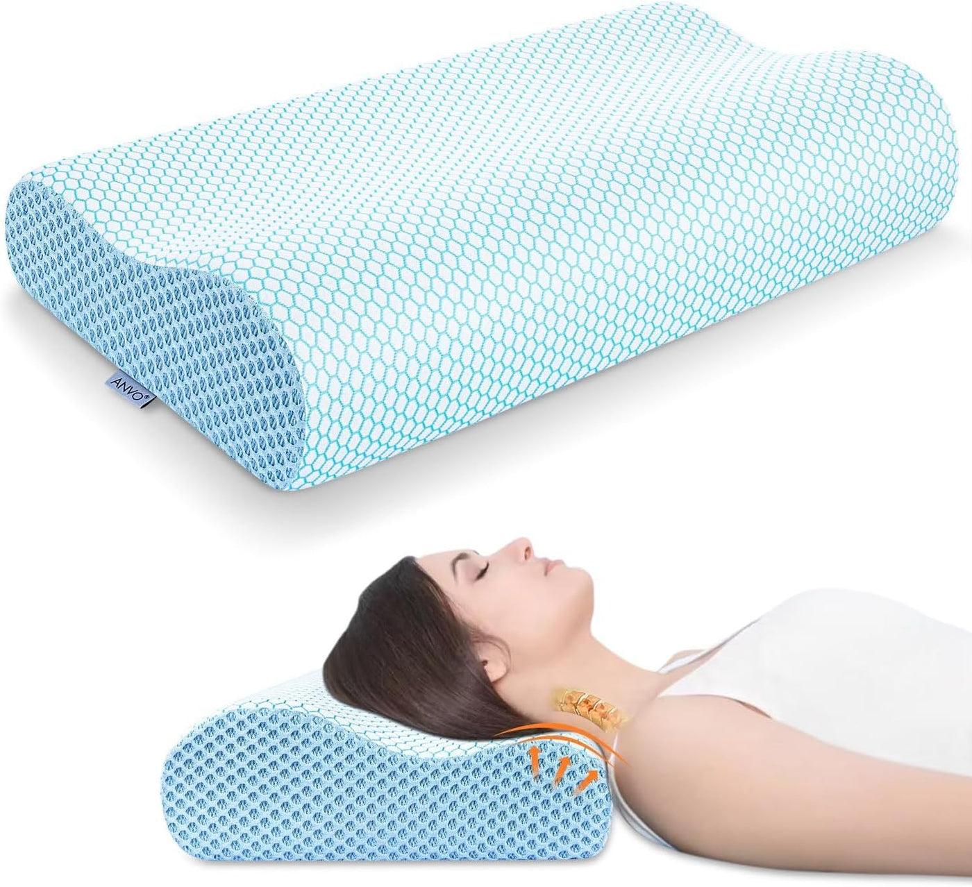 Almohada de espuma viscoelástica Anvo, almohada ortopédica cervical...