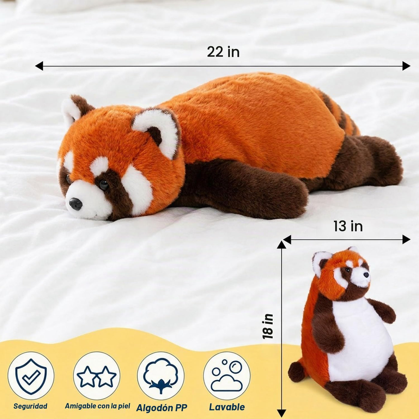 ARELUX Almohada de peluche gigante de 22 pulgadas de panda rojo gra...