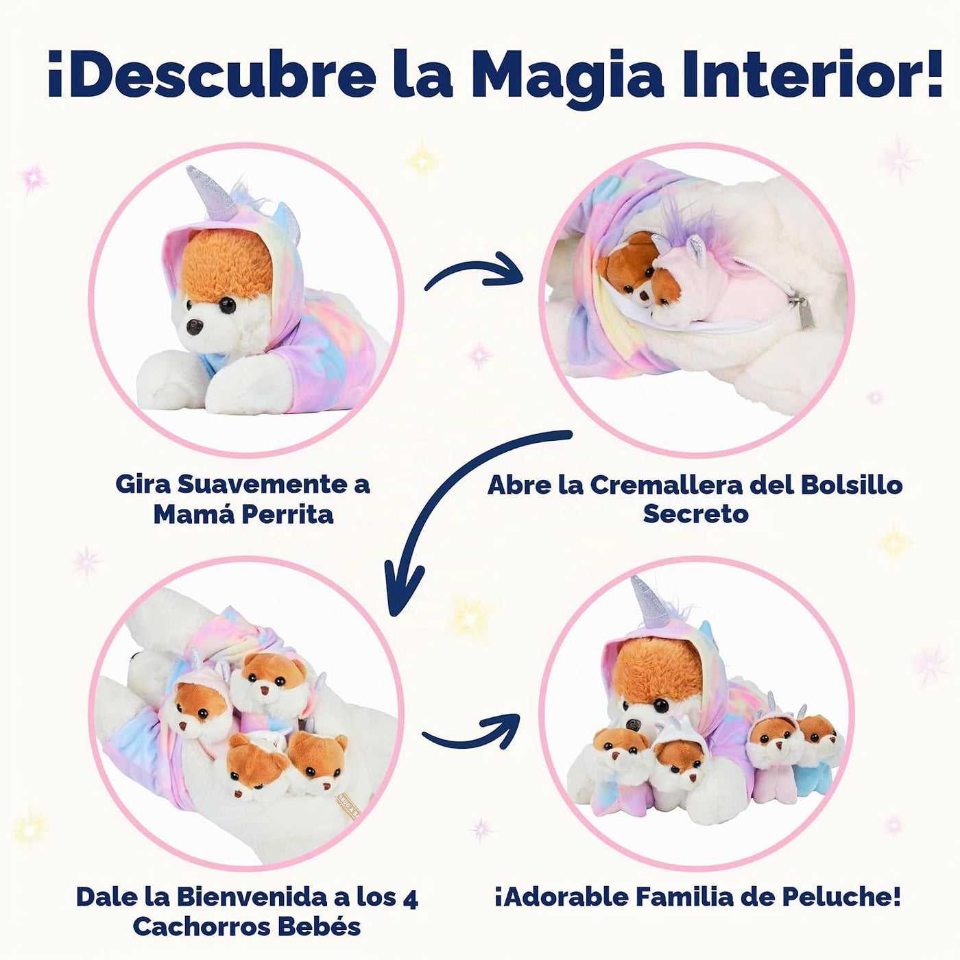 PixieCrush Animales de peluche para perros, mamá bernesa con 4 cach...