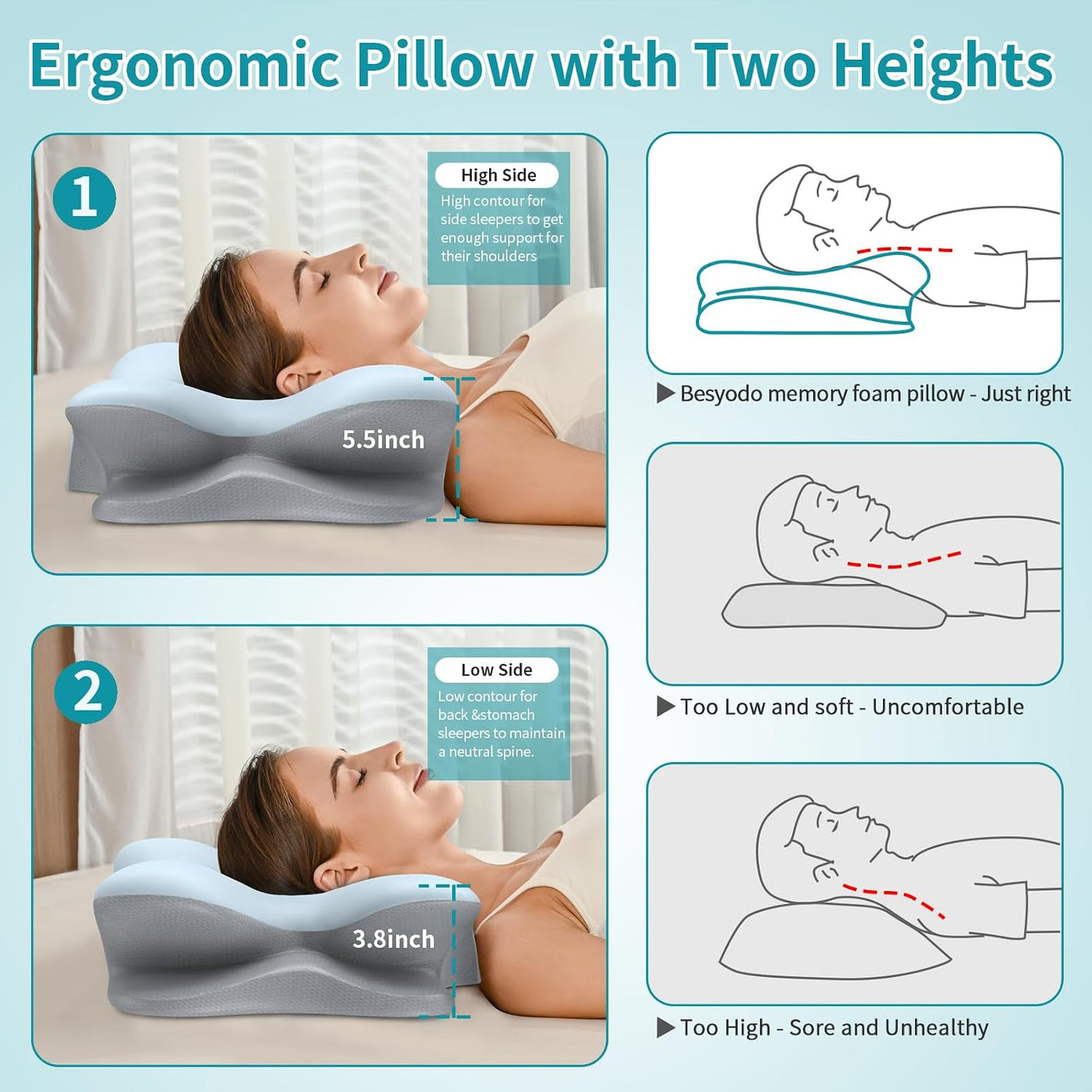 Almohada cervical para el cuello para aliviar el dolor, almohada er...