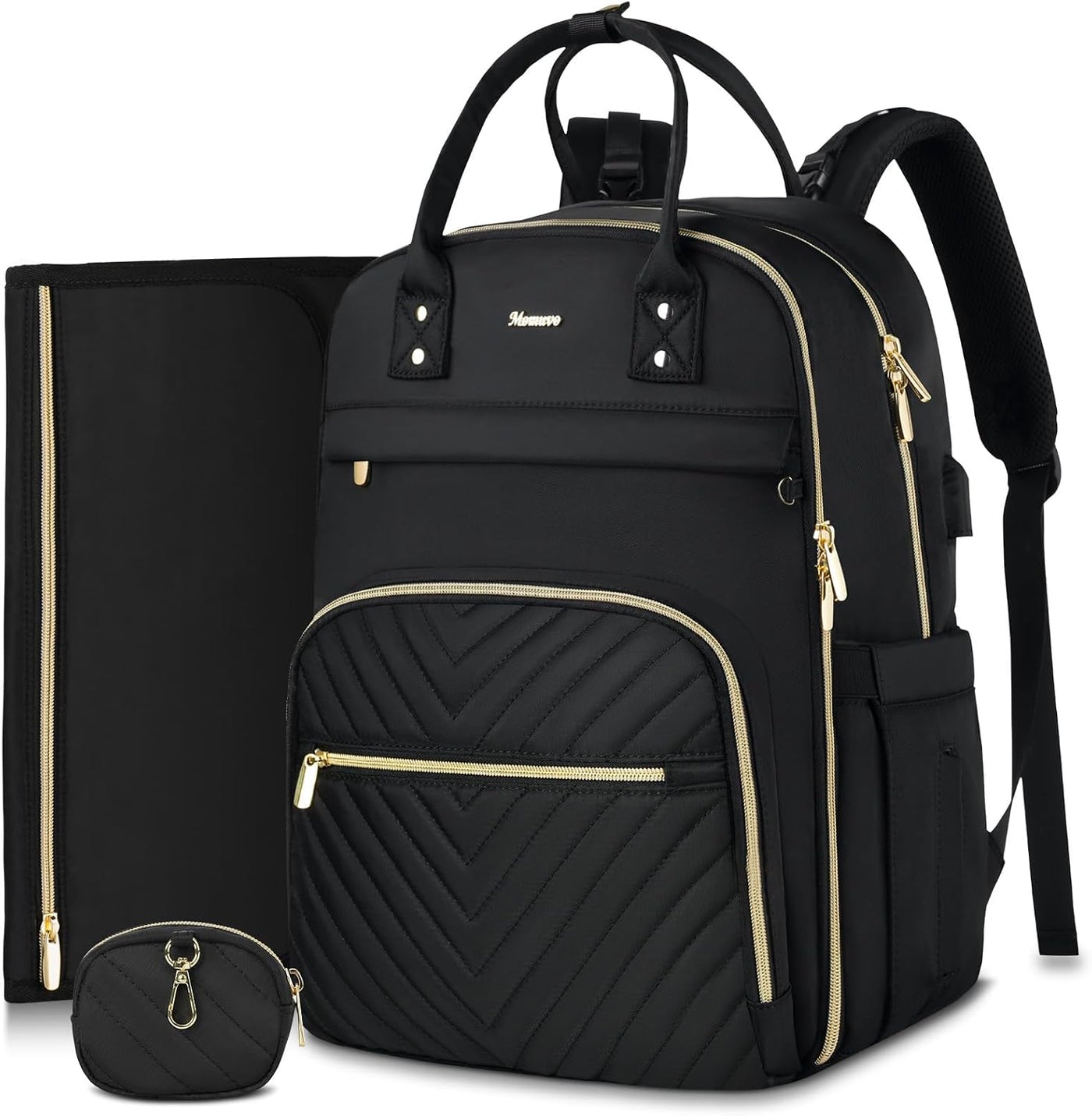 MOMUVO Mochila para pañales, bolsa de bebé acolchada con cambiador...