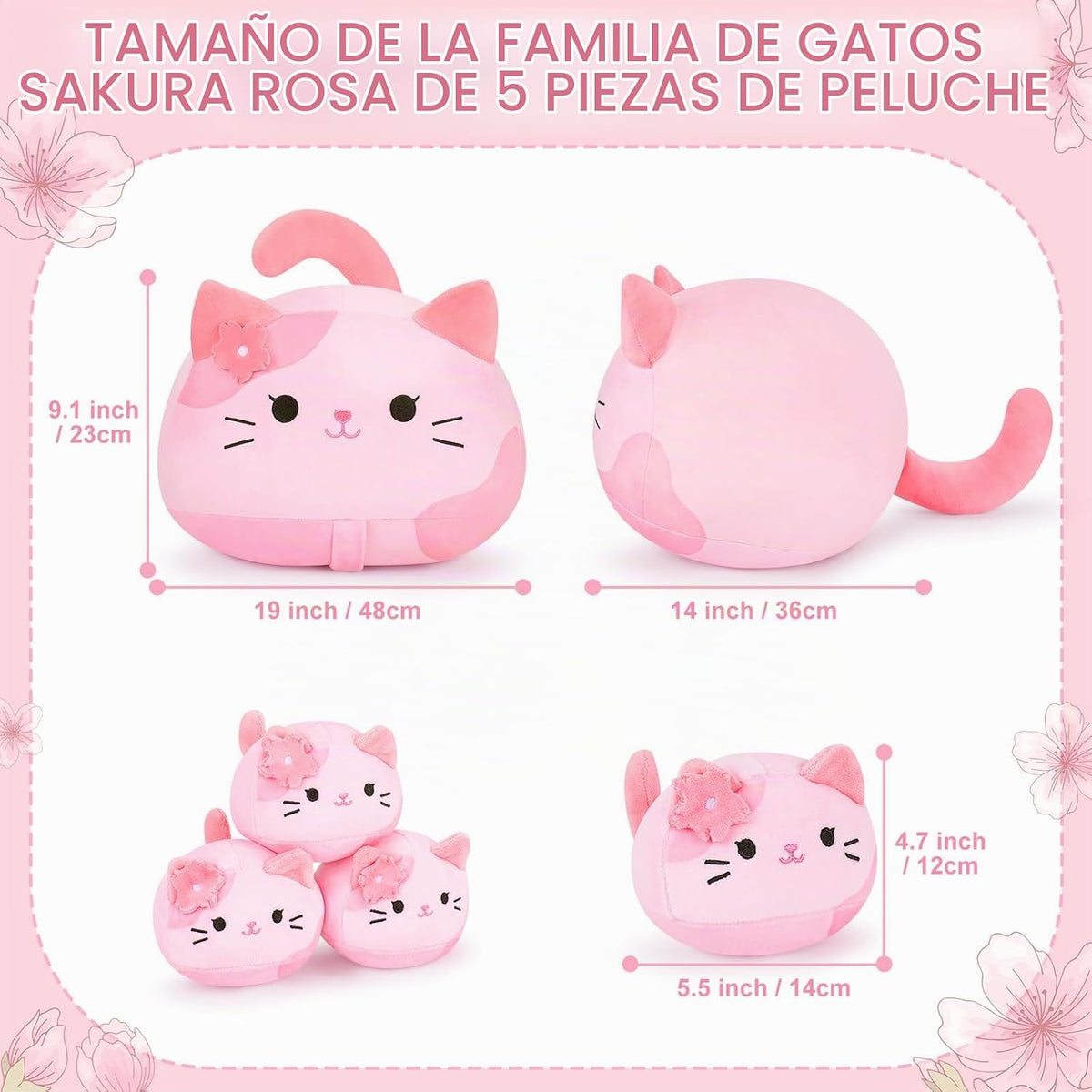 5 piezas de peluche de gato Sakura rosa, familia de animales de pel...