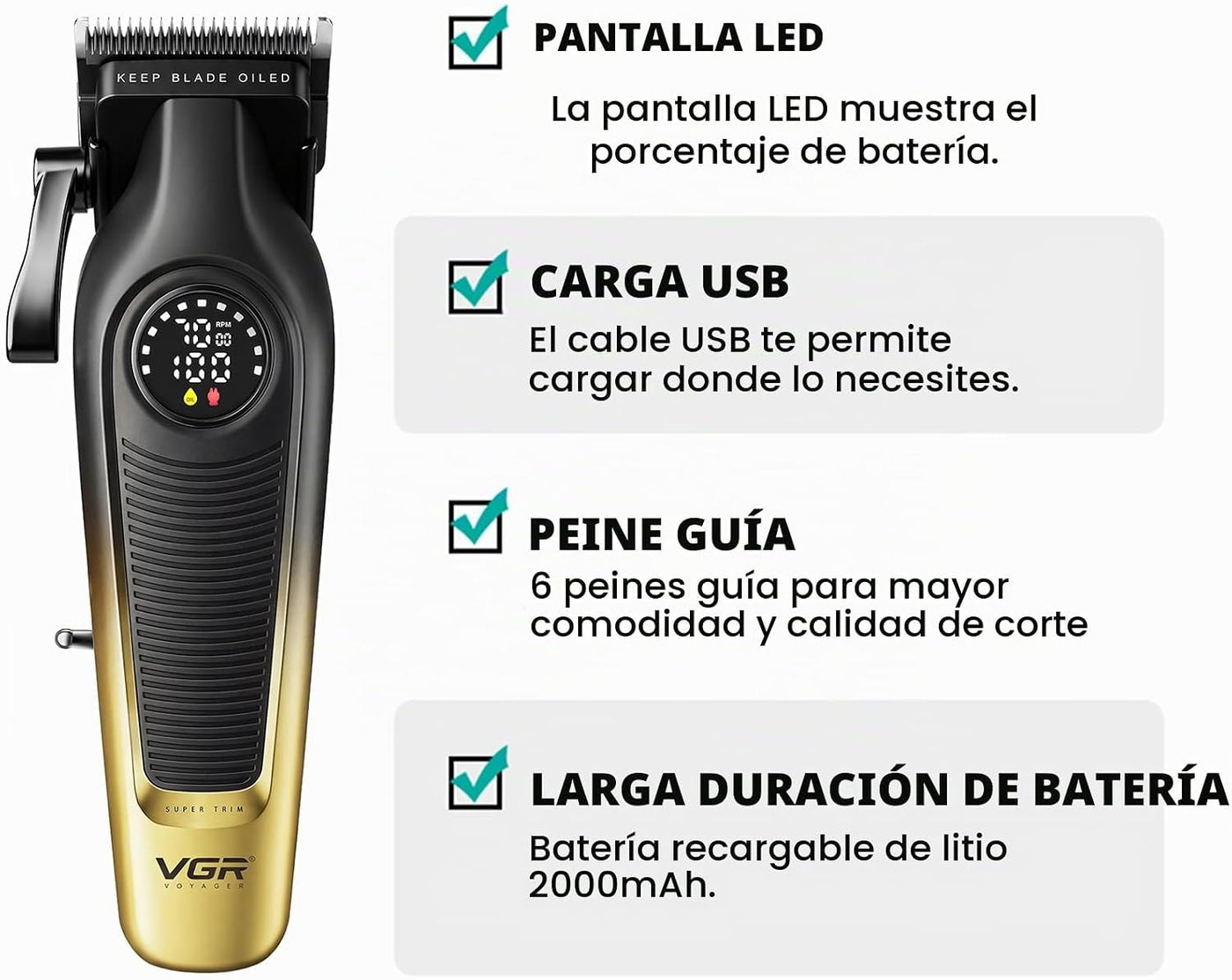 VGR V-196 - Cortapelos para hombres, inalámbrica, profesional, con...