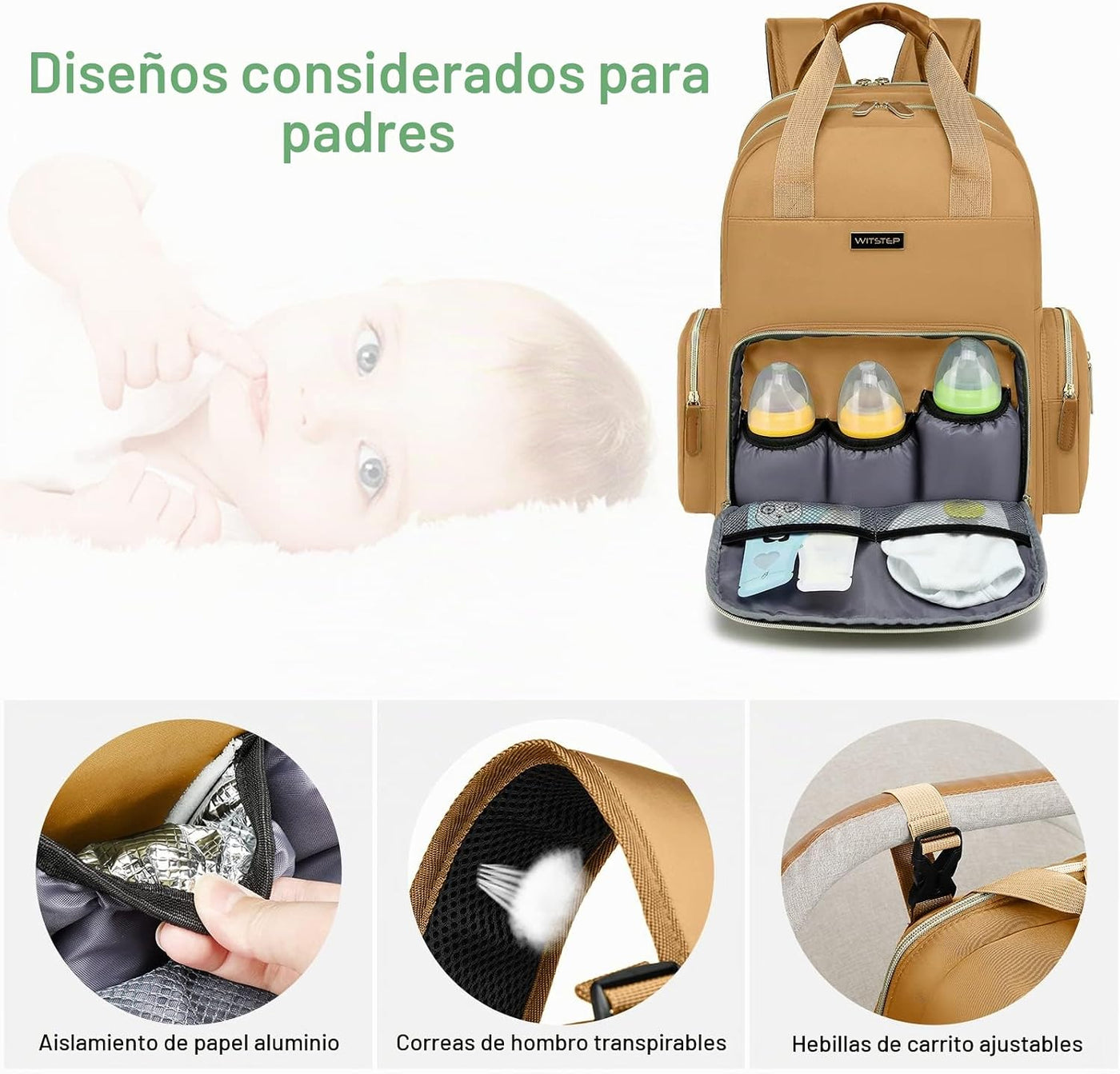 WITSTEP Mochila para pañales con cambiador, organizador de bolsas d...