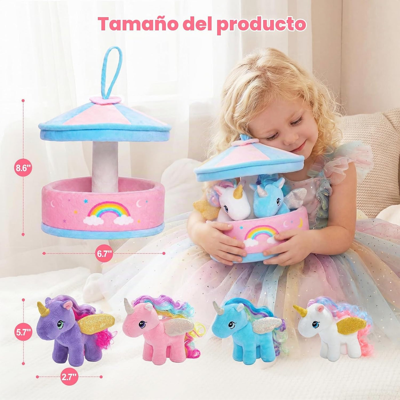 OUOZZZ Juguetes de unicornio para niñas, 4 mini peluches | Casa de...