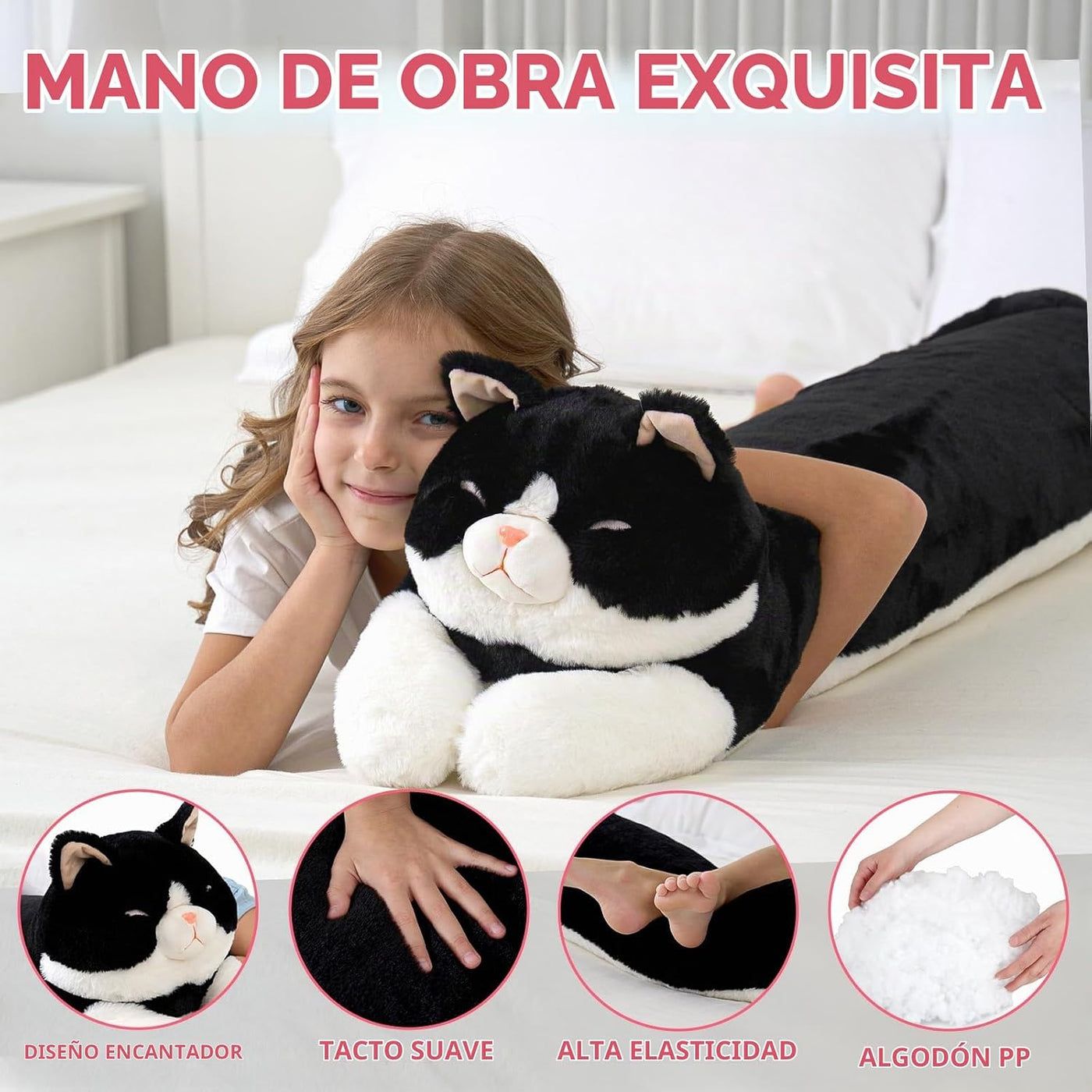 Almohada de peluche de gato gigante de 48 pulgadas, lindo juguete d...