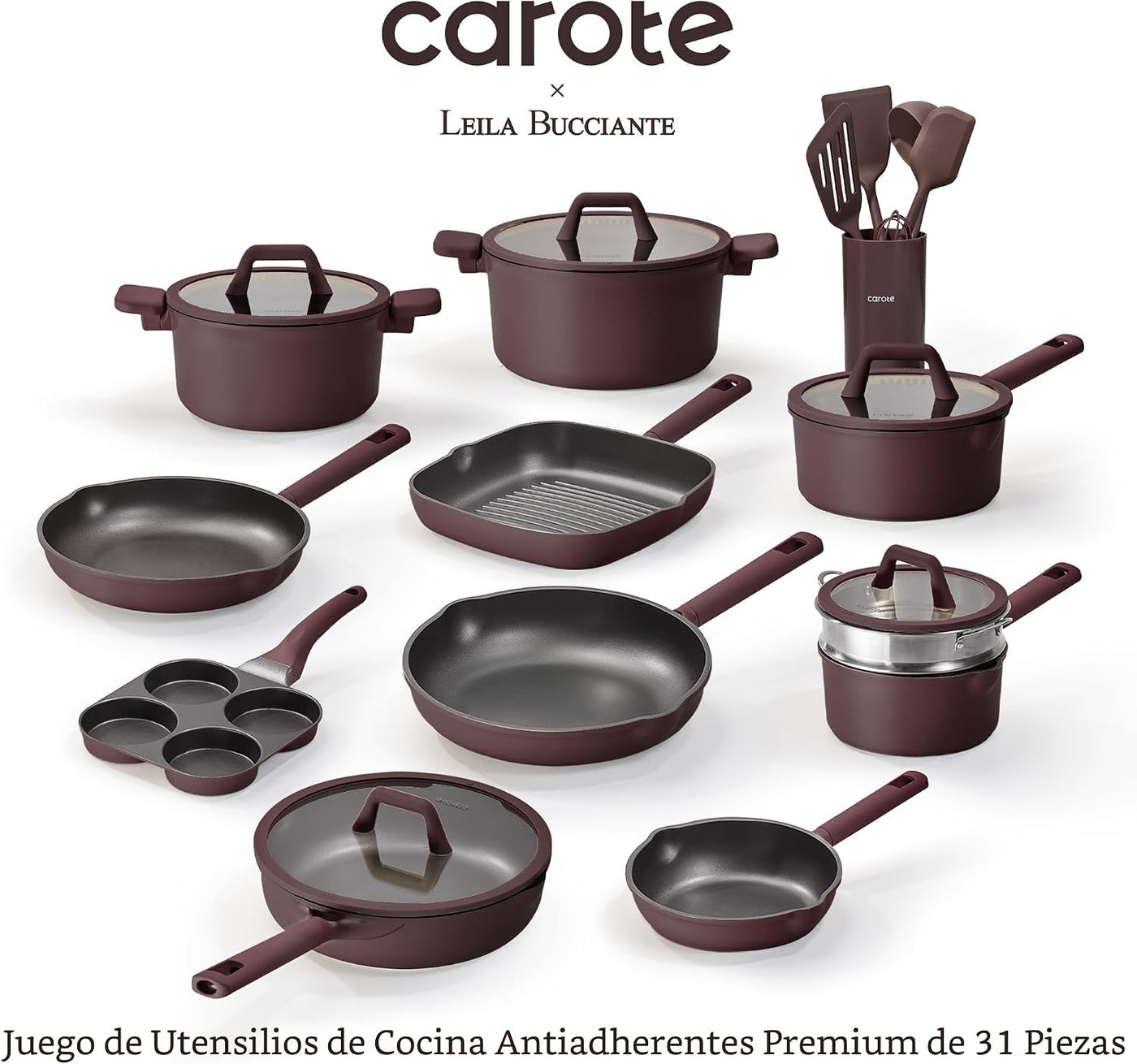 CAROTE Juego de 31 ollas y sartenes, juego de utensilios de cocina...