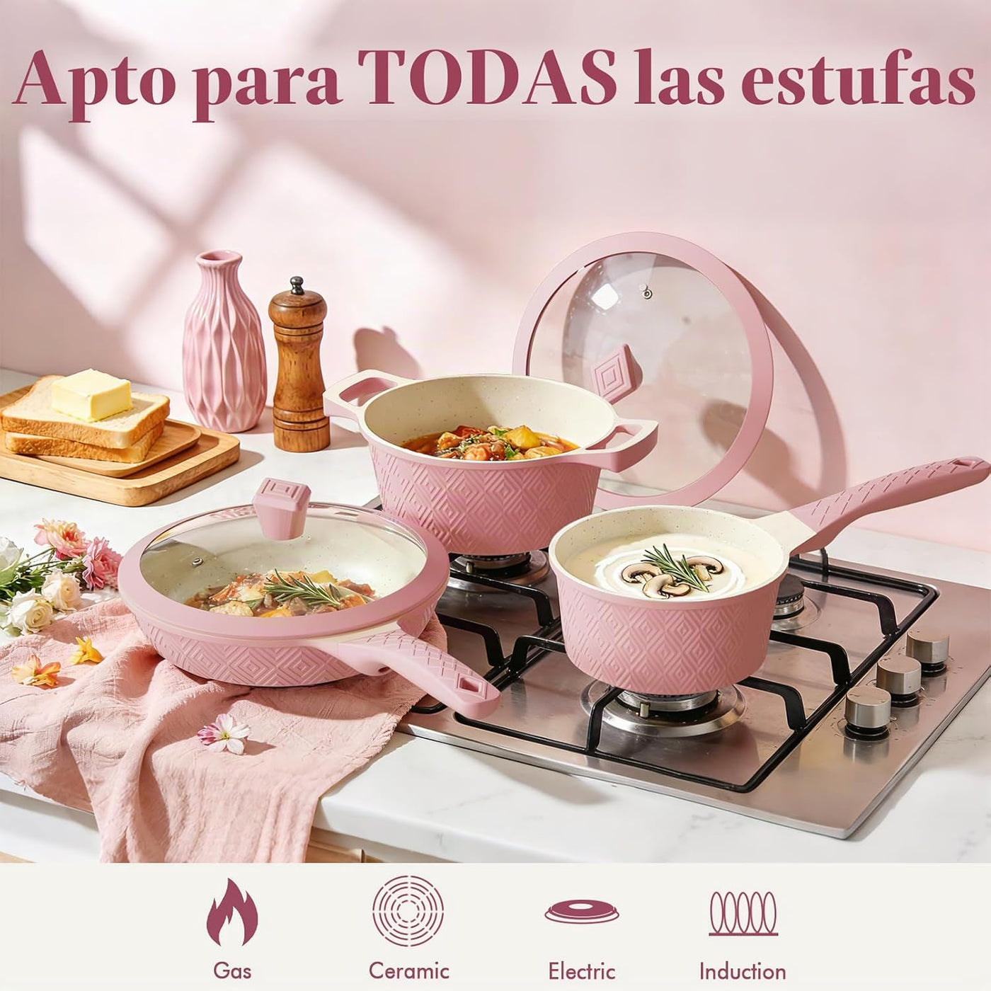 Juego de ollas y sartenes antiadherentes, juego de 26 utensilios de...