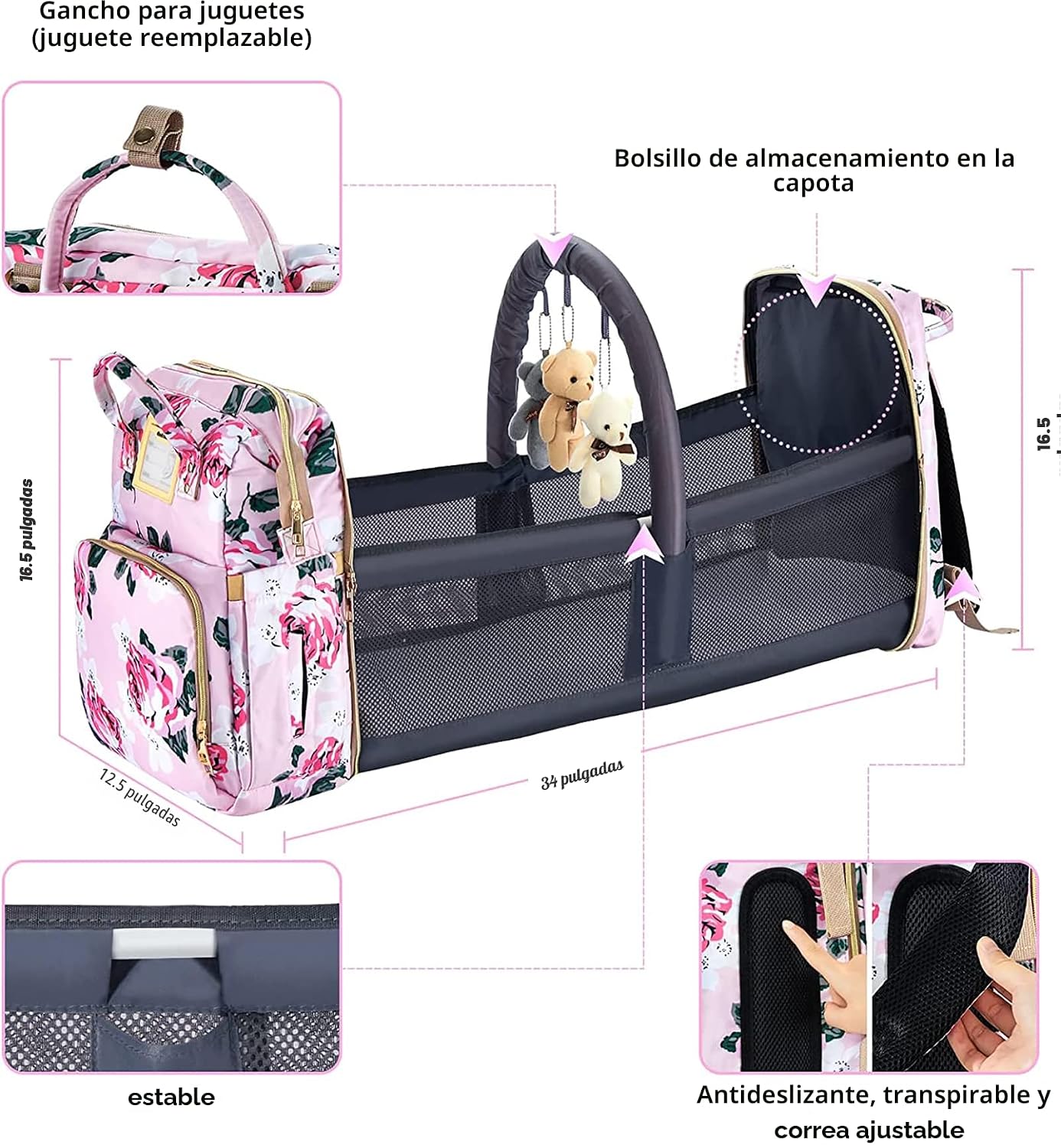 GurZinn Mochila de Pañales con Estación de Cambio, Plegable para Be...
