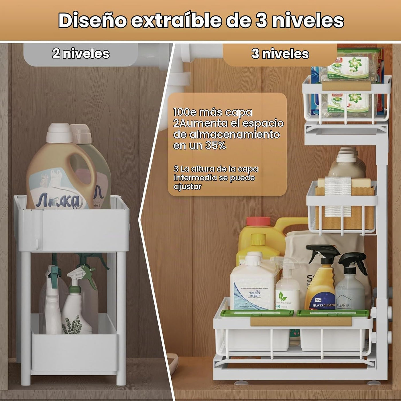 Aekenr Organizador y almacenamiento para debajo del fregadero para...