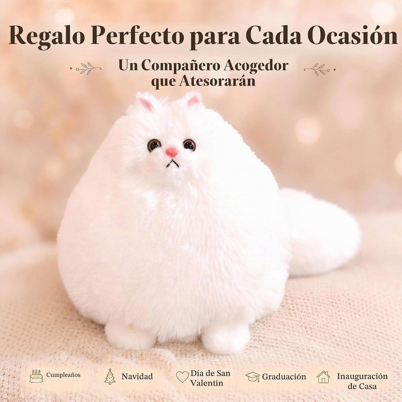 Winsterch Juguete de peluche de gato blanco de 10 pulgadas, animal...